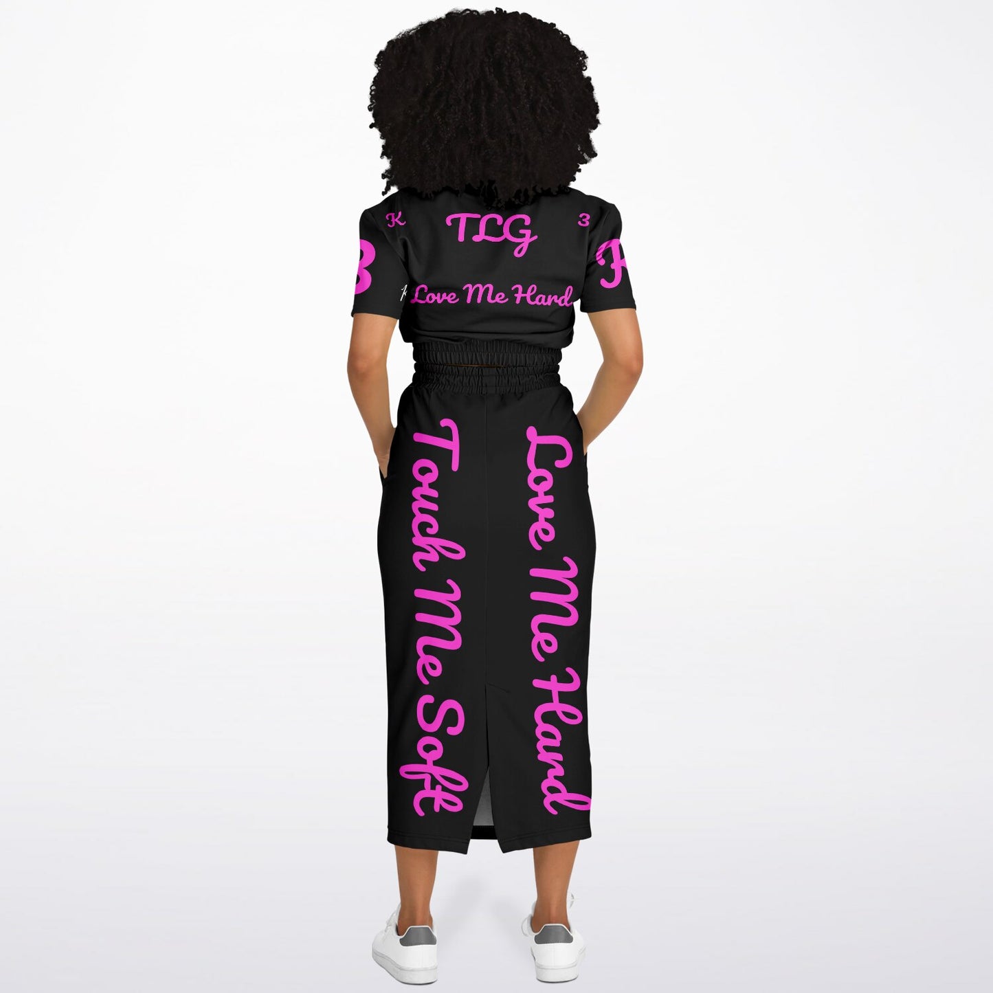 3TG True Lover Girl Cropped Short Sleeve Sweatshirt and Skirt Set (Pink & Black)