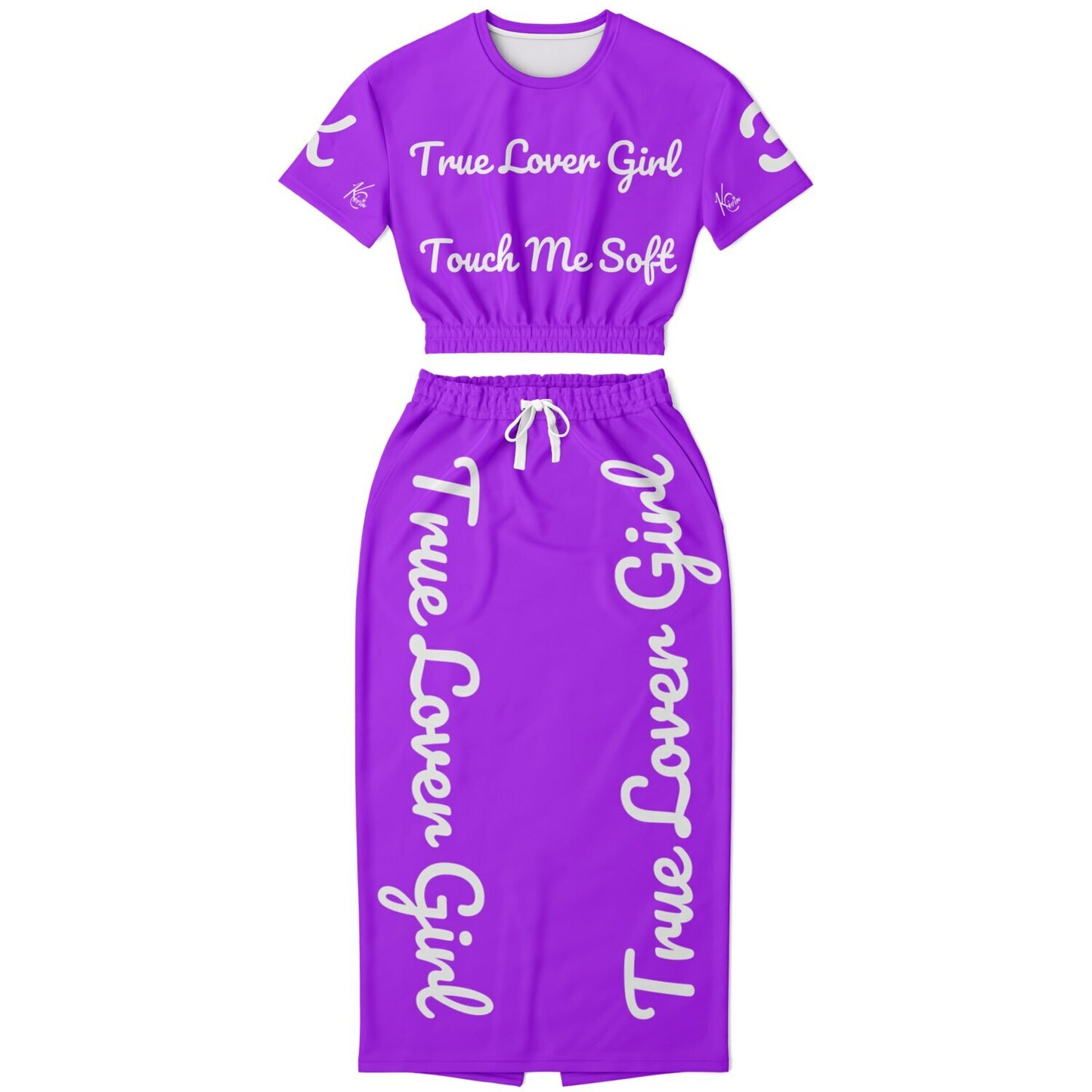 3TG True Lover Girl Cropped Short Sleeve Sweatshirt and Skirt Set