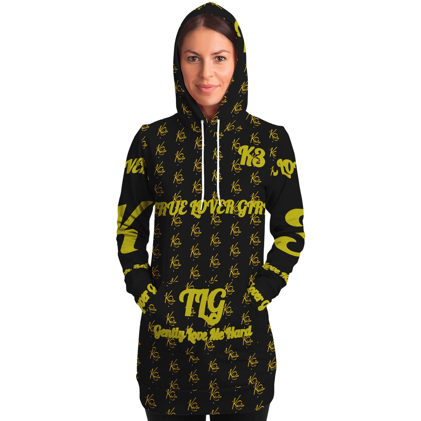 3TG True Lover Girl Black and Gold Longline Hoodie Dress