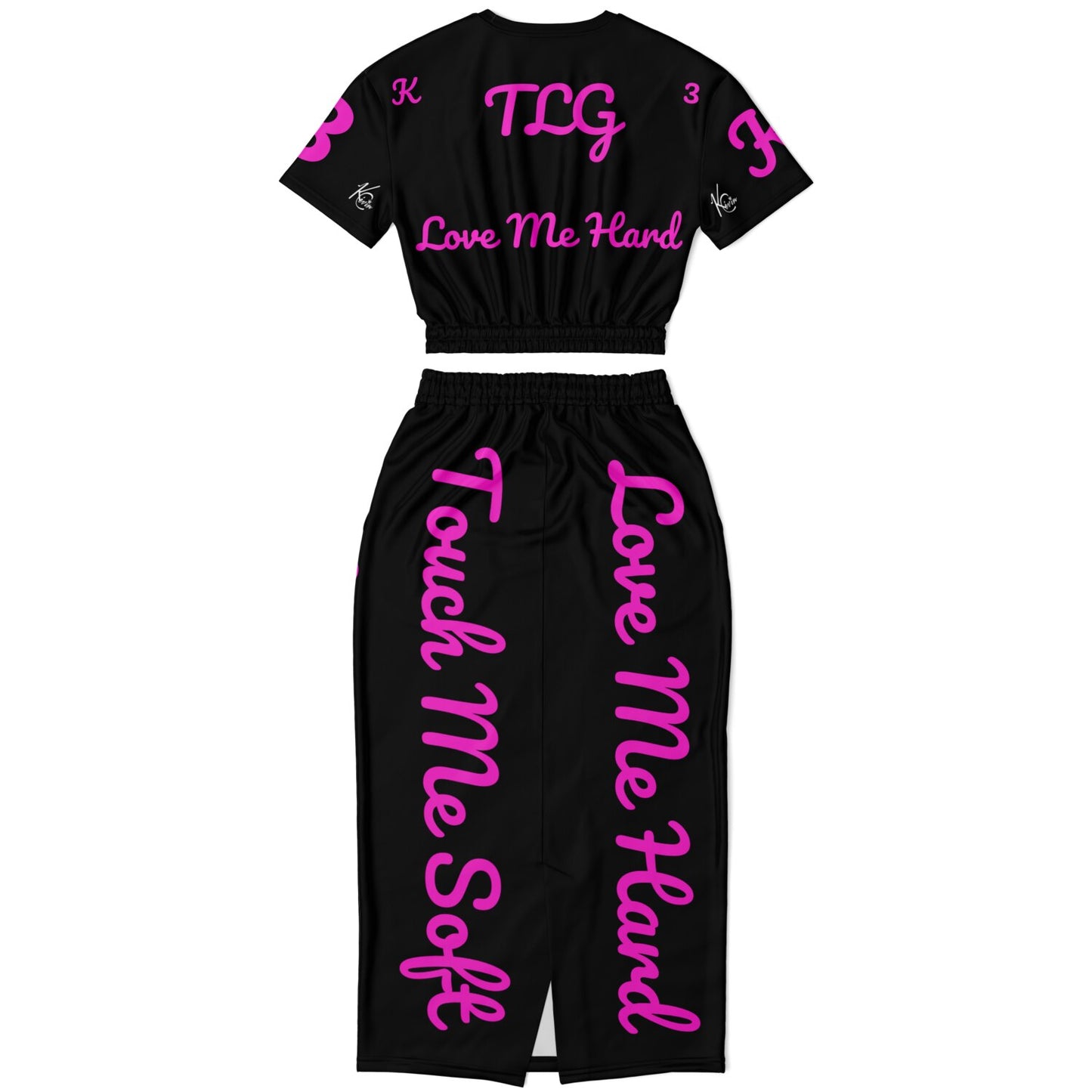 3TG True Lover Girl Cropped Short Sleeve Sweatshirt and Skirt Set (Pink & Black)