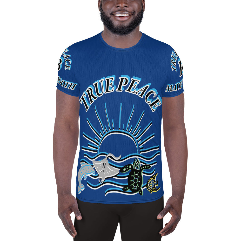 3TG True Peace Men's T-Shirt (Relaxed Ocean Blue Sun Set Print)