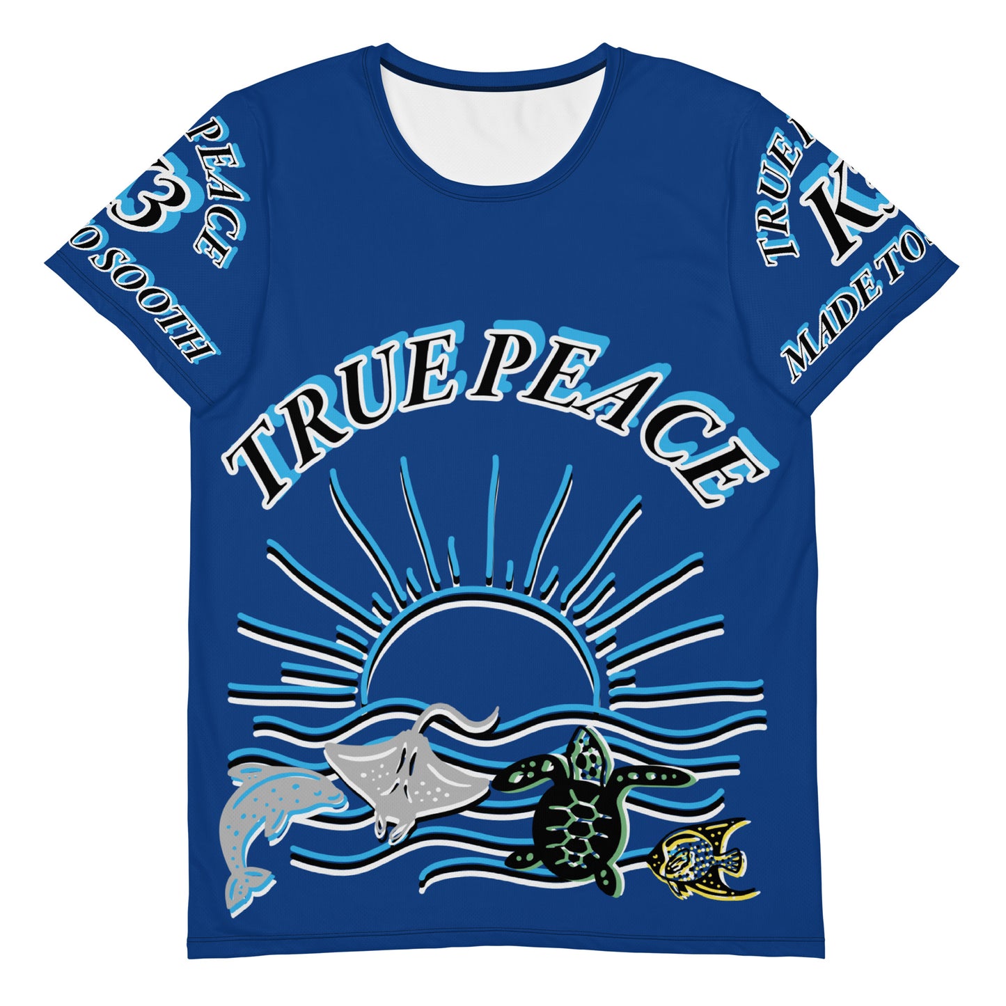 3TG True Peace Men's T-Shirt (Relaxed Ocean Blue Sun Set Print)