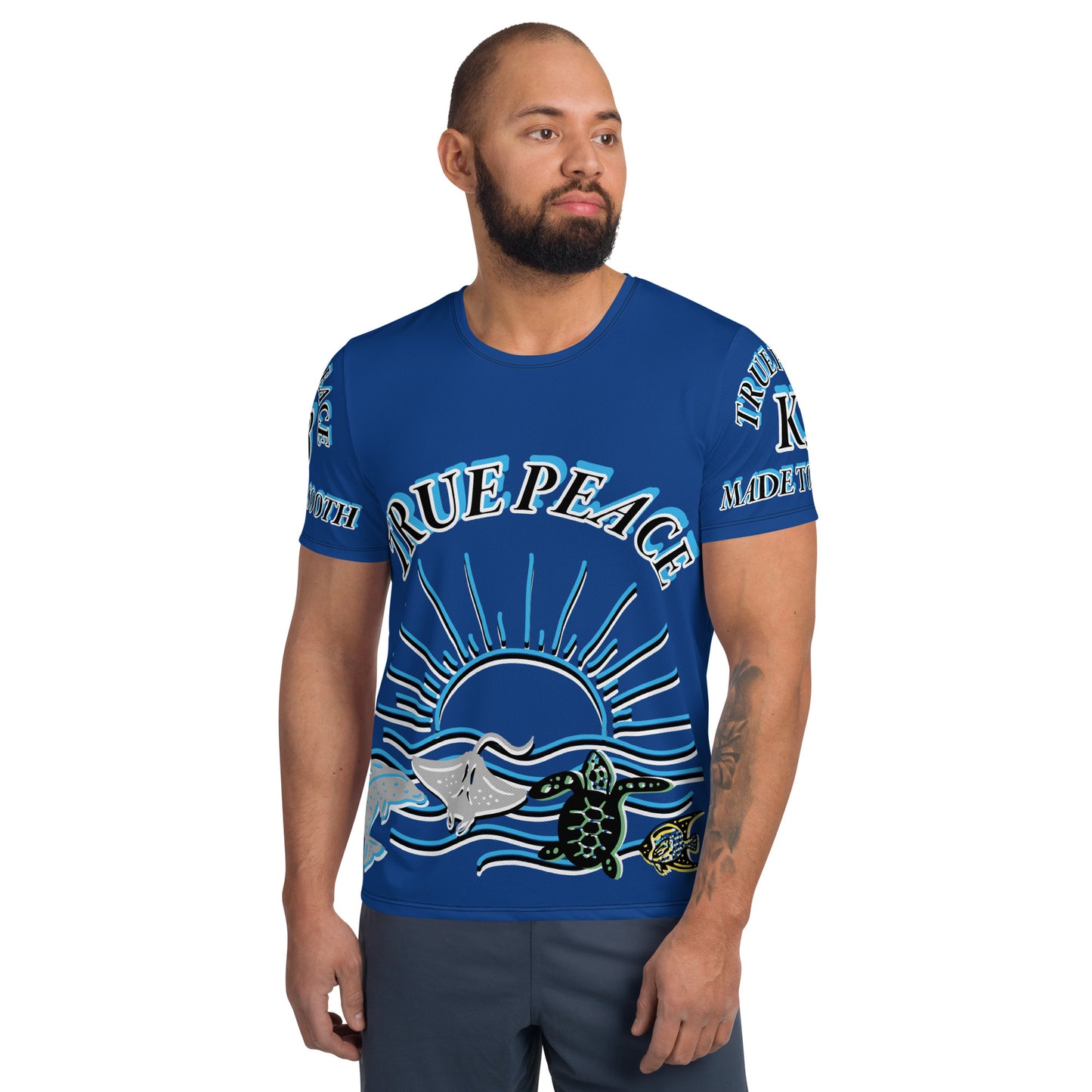 3TG True Peace Men's T-Shirt (Relaxed Ocean Blue Sun Set Print)