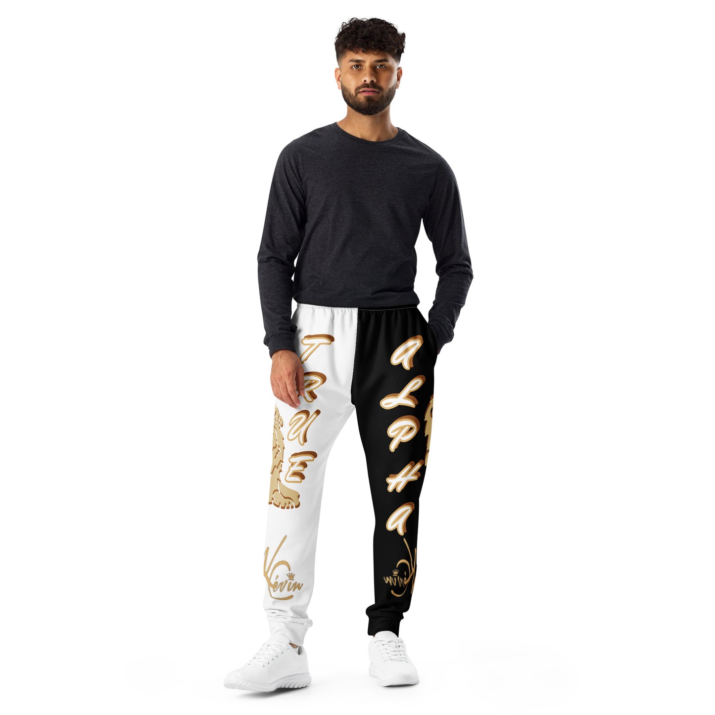 3TG True Alpha (White Gold Onyx King Lineage Lion Print Split Let) Joggers