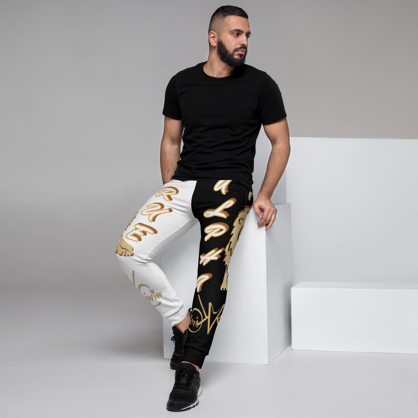 3TG True Alpha (White Gold Onyx King Lineage Lion Print Split Let) Joggers