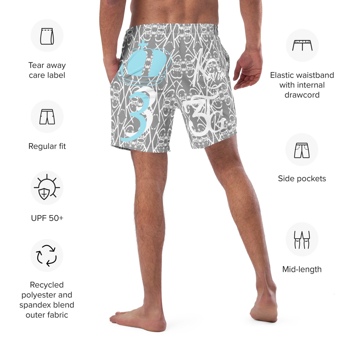 3TG King Built Men's swim trunks (Grey Cloud Edition)