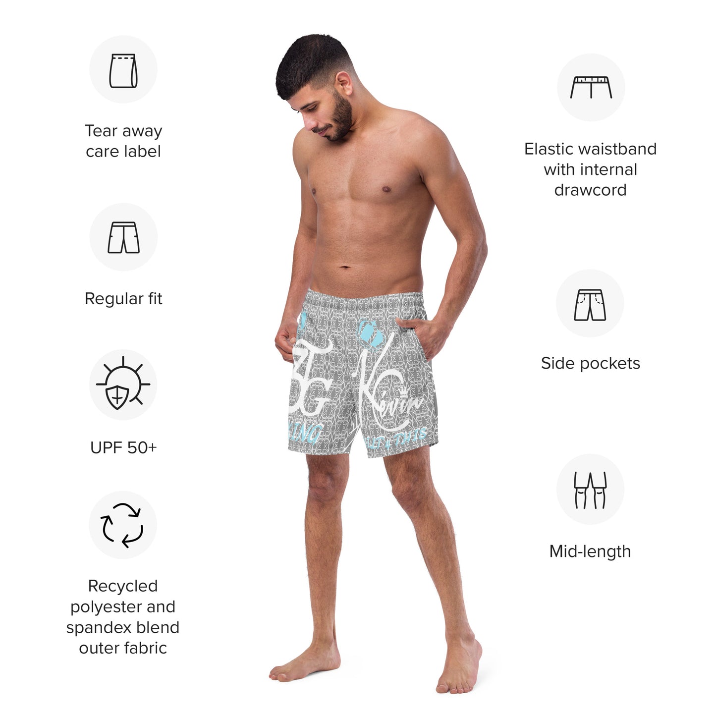 3TG King Built Men's swim trunks (Grey Cloud Edition)