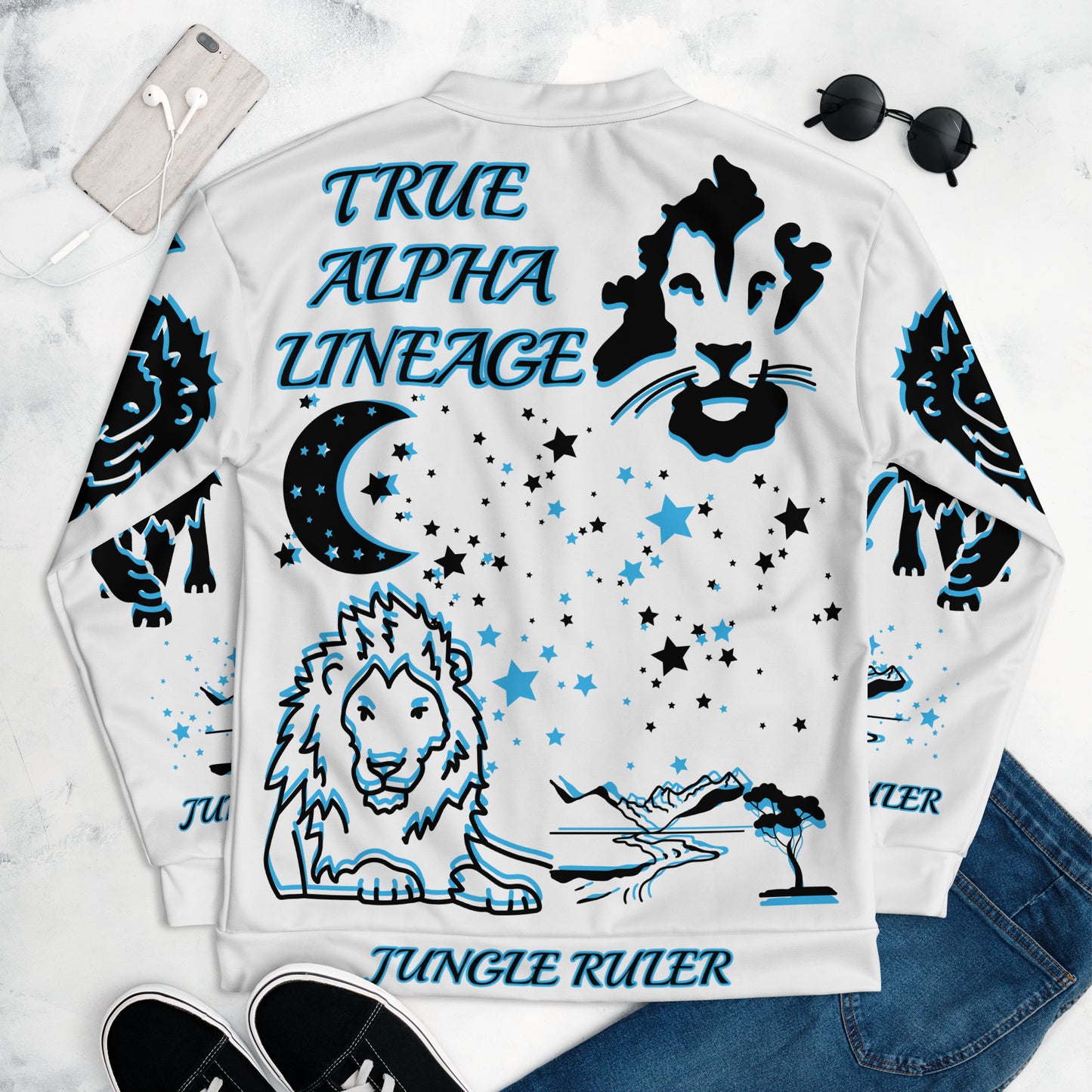 3TG True Alpha (Sky Realm Dark King Lineage Lion Print) Bomber Jacket