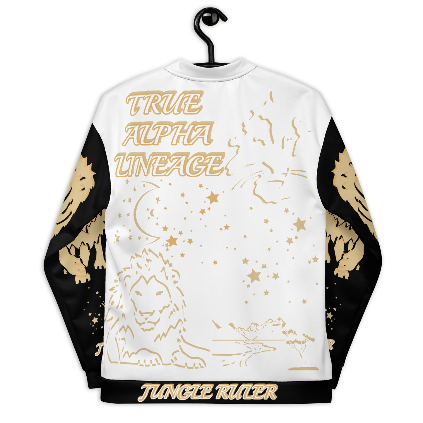 3TG True Alpha (White Gold Onyx King Lineage Lion Print) Bomber Jacket