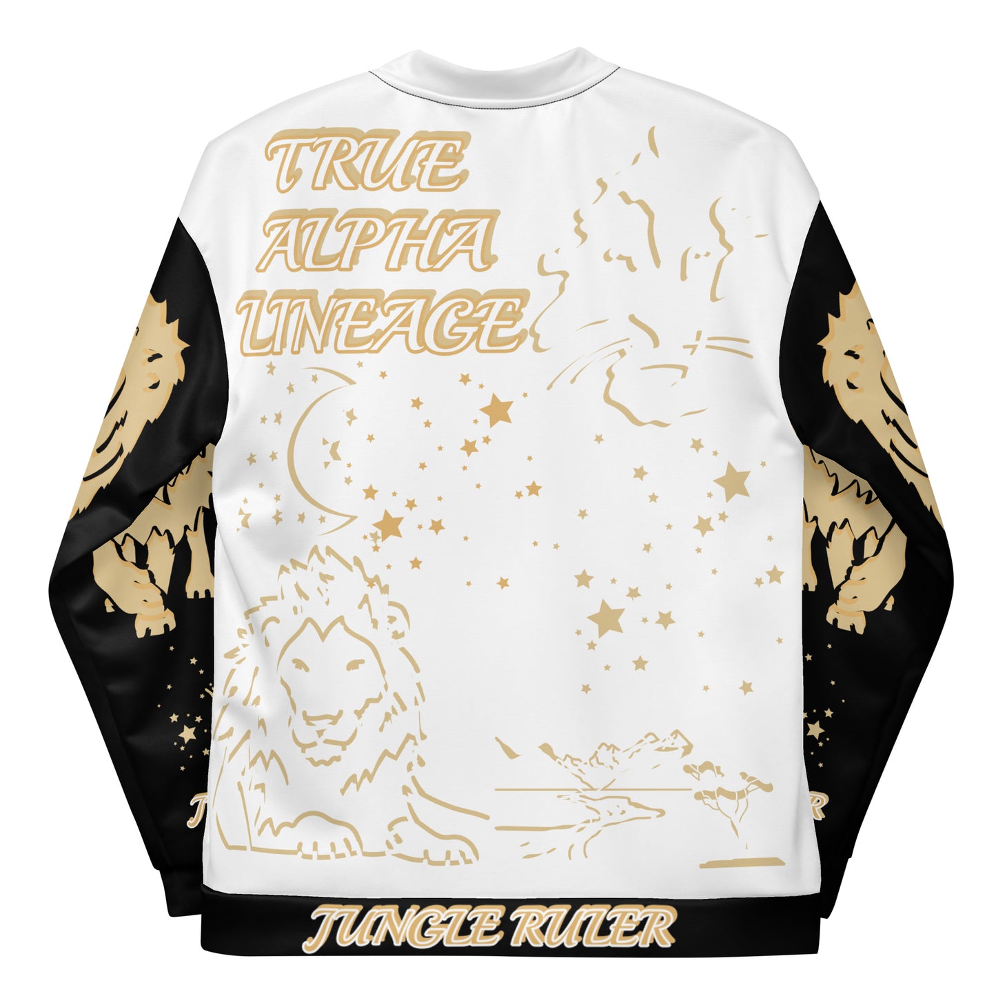 3TG True Alpha (White Gold Onyx King Lineage Lion Print) Bomber Jacket