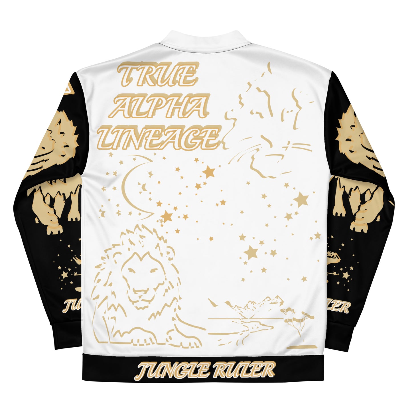 3TG True Alpha (White Gold Onyx King Lineage Lion Print) Bomber Jacket