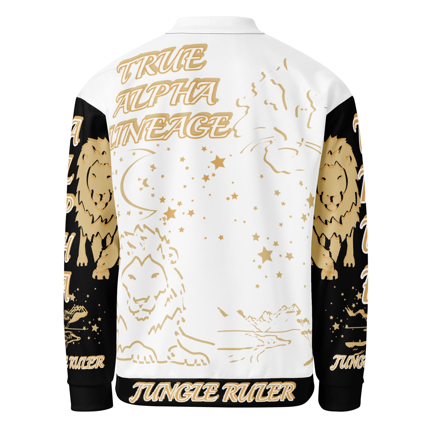 3TG True Alpha (White Gold Onyx King Lineage Lion Print) Bomber Jacket