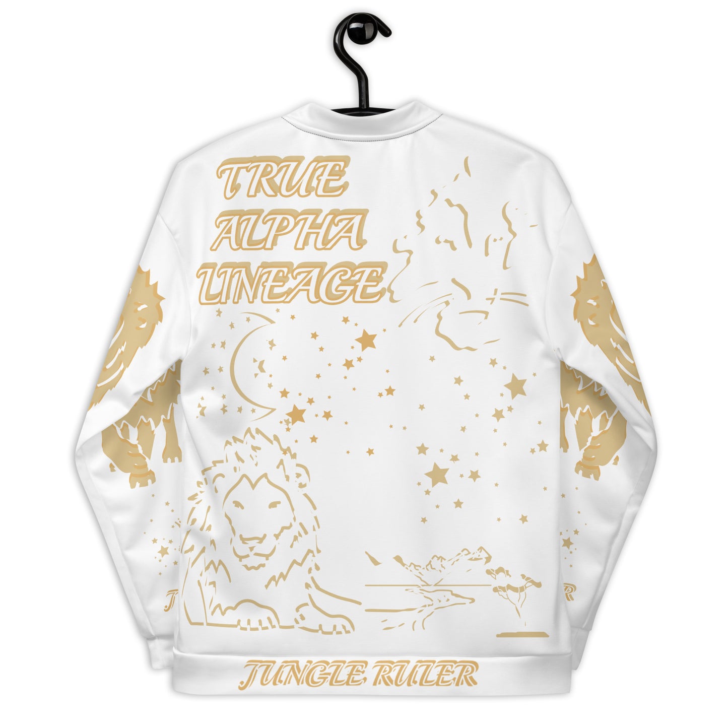 3TG True Alpha (White Gold King Lineage Lion Print) Bomber Jacket