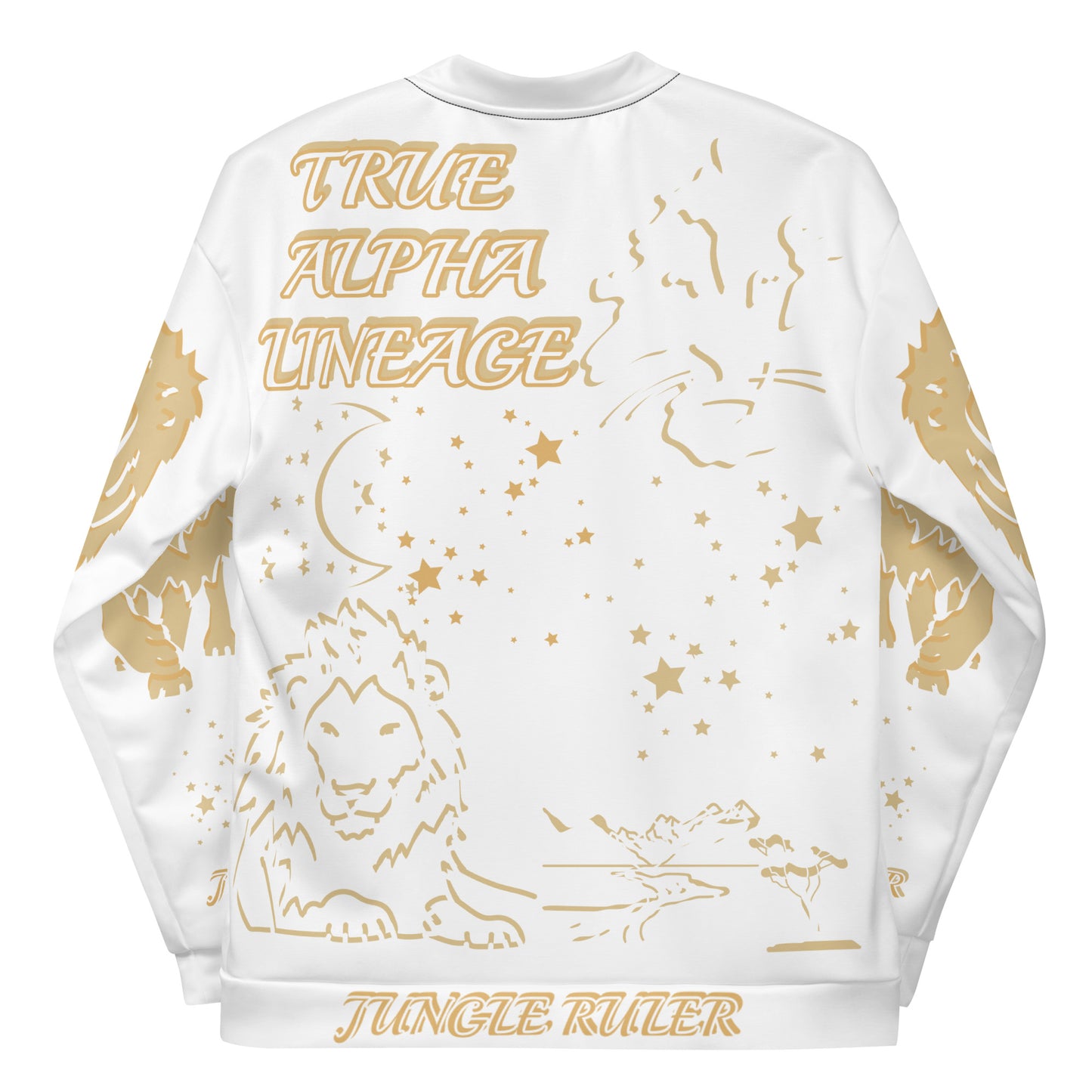 3TG True Alpha (White Gold King Lineage Lion Print) Bomber Jacket