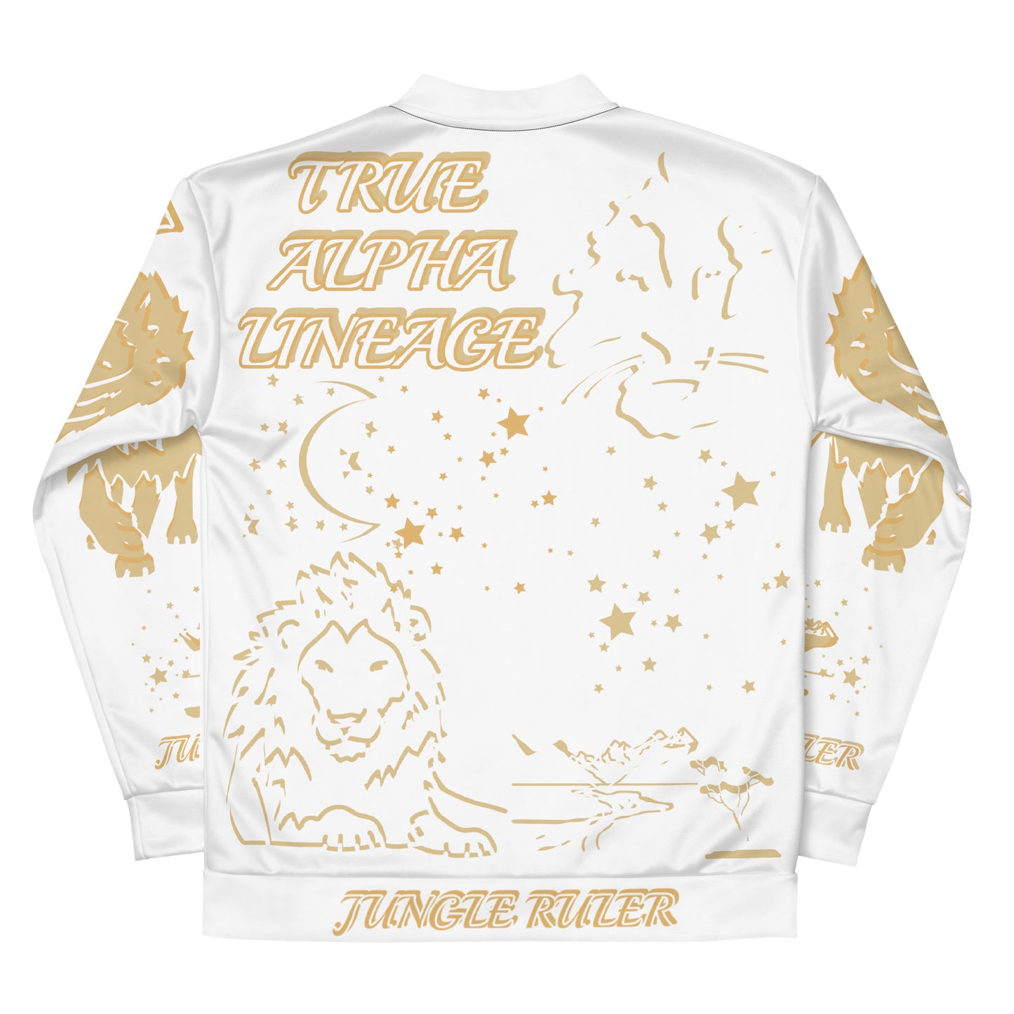 3TG True Alpha (White Gold King Lineage Lion Print) Bomber Jacket