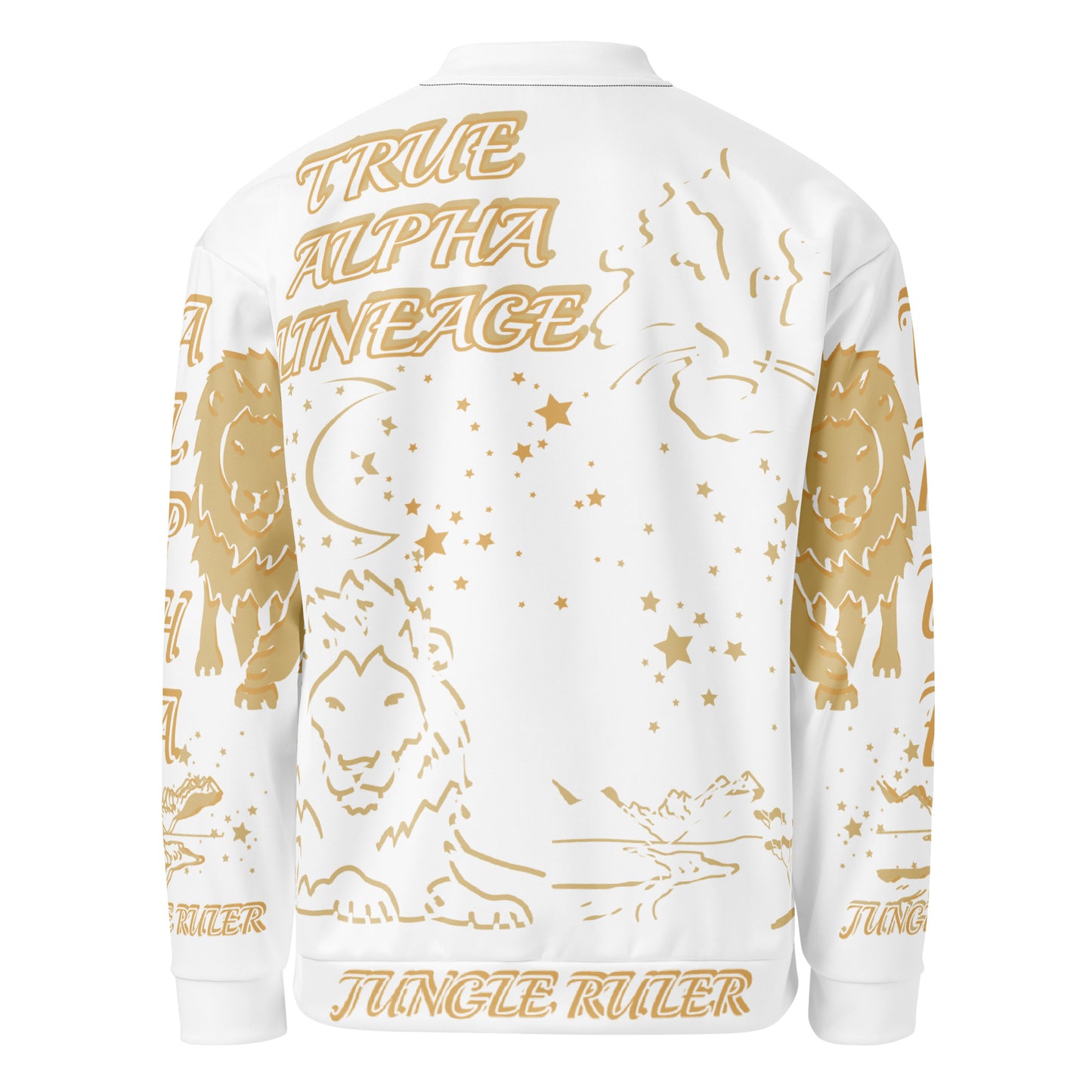 3TG True Alpha (White Gold King Lineage Lion Print) Bomber Jacket