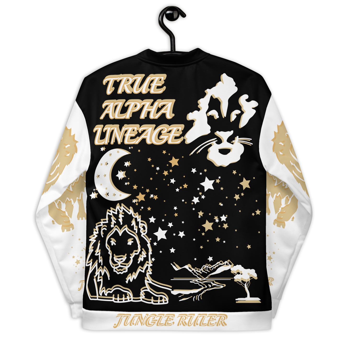 3TG True Alpha (Black Gold King Lineage Lion Print) Bomber Jacket