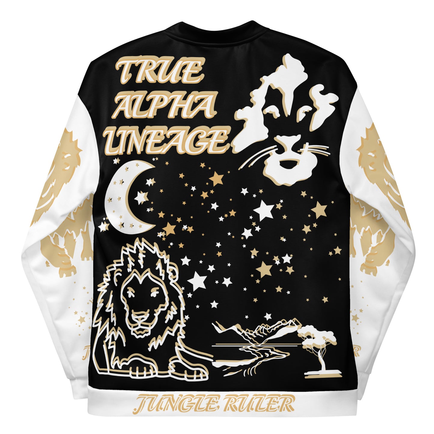 3TG True Alpha (Black Gold King Lineage Lion Print) Bomber Jacket