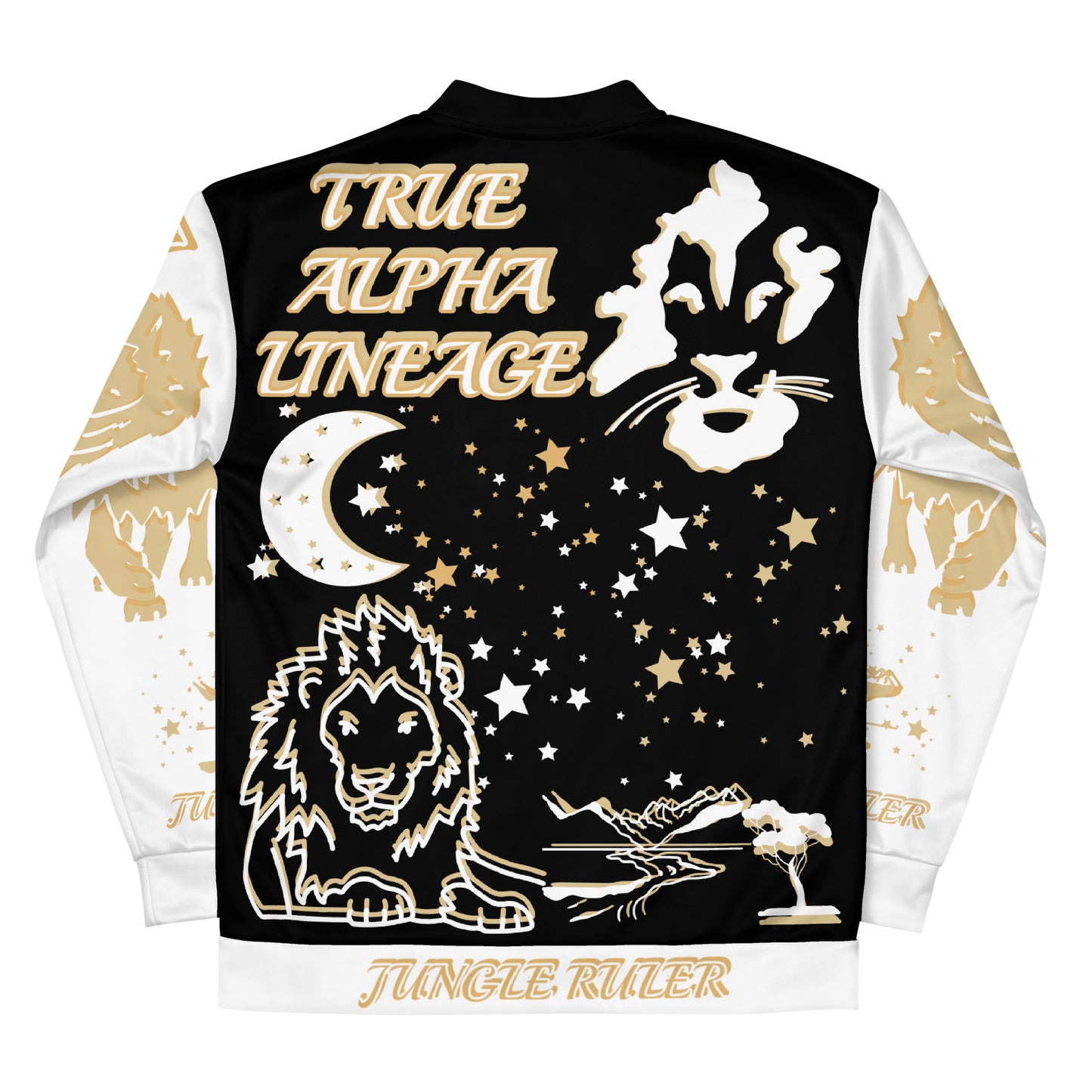 3TG True Alpha (Black Gold King Lineage Lion Print) Bomber Jacket