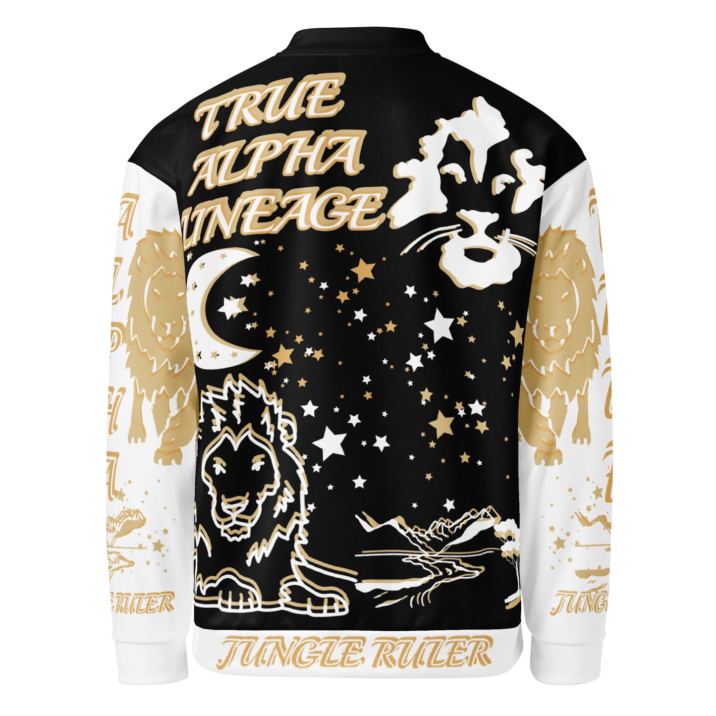 3TG True Alpha (Black Gold King Lineage Lion Print) Bomber Jacket