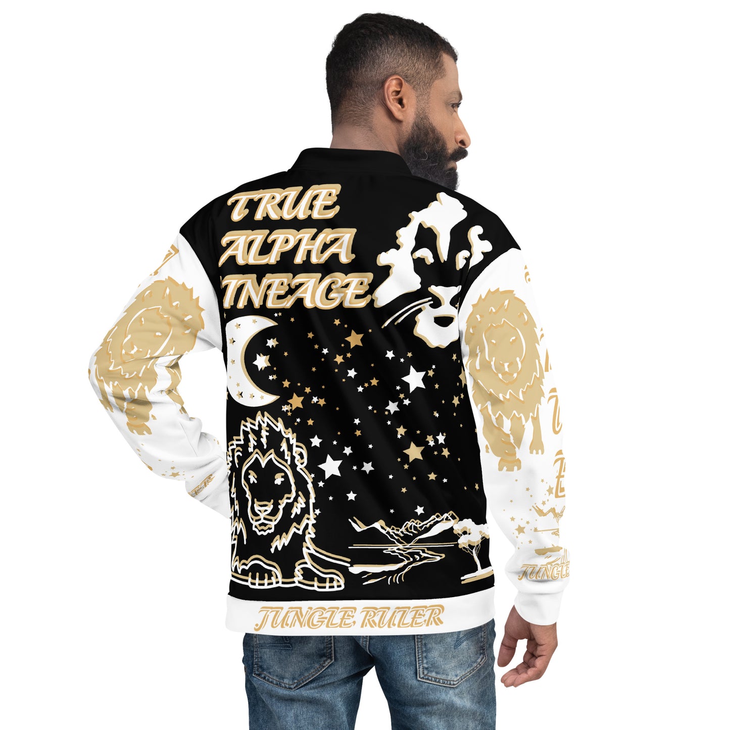 3TG True Alpha (Black Gold King Lineage Lion Print) Bomber Jacket