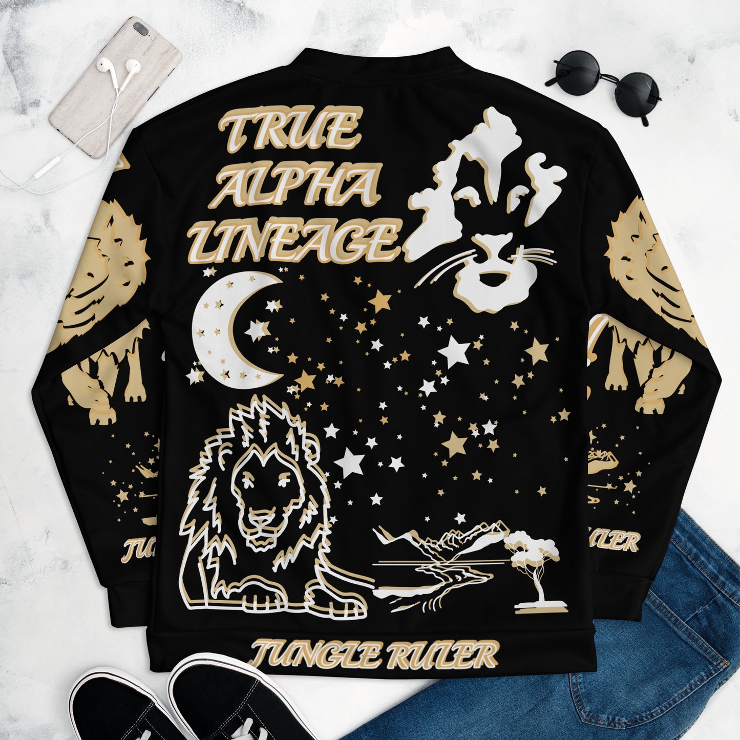 3TG True Alpha (Golden Onyx King Lineage Lion Print) Bomber Jacket