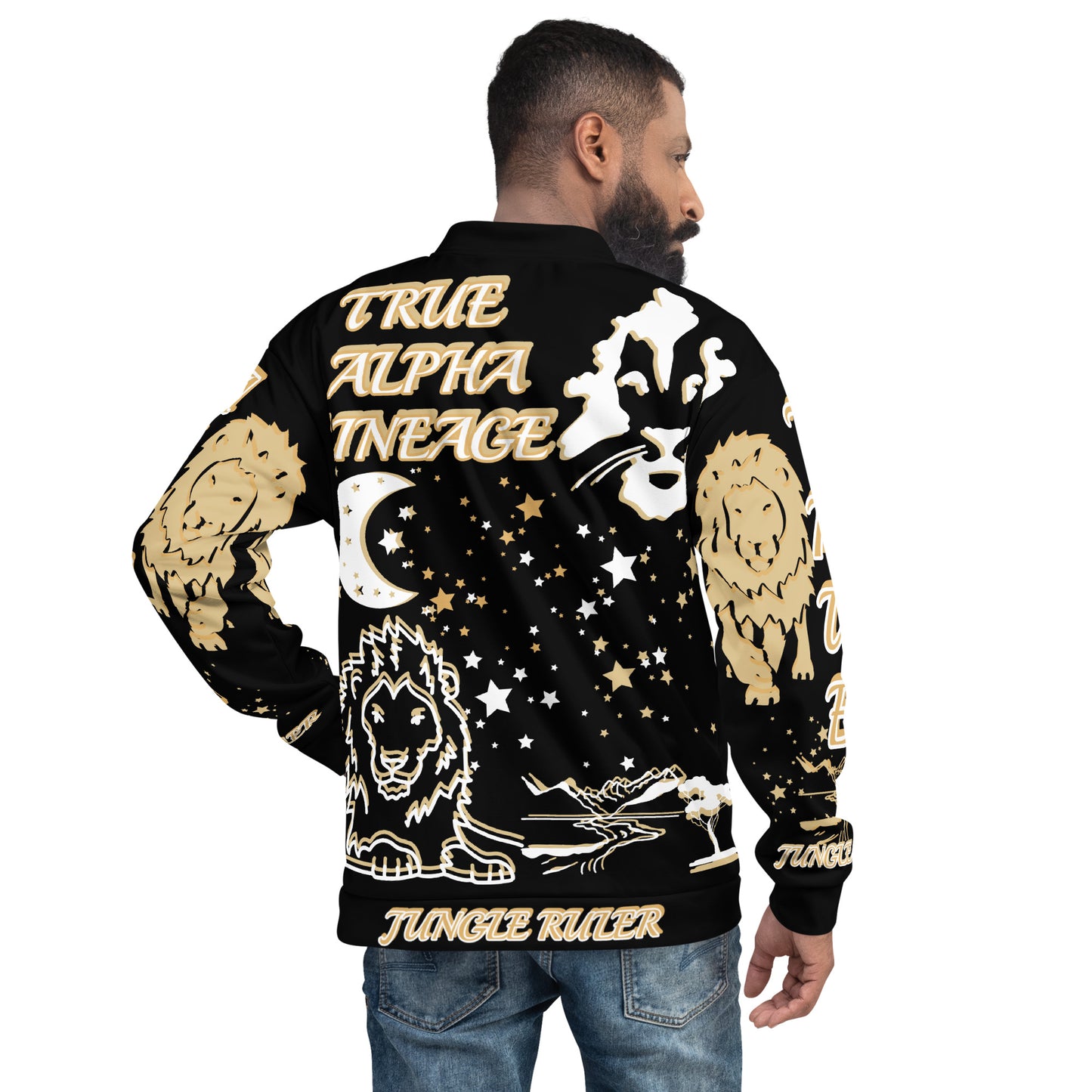 3TG True Alpha (Golden Onyx King Lineage Lion Print) Bomber Jacket