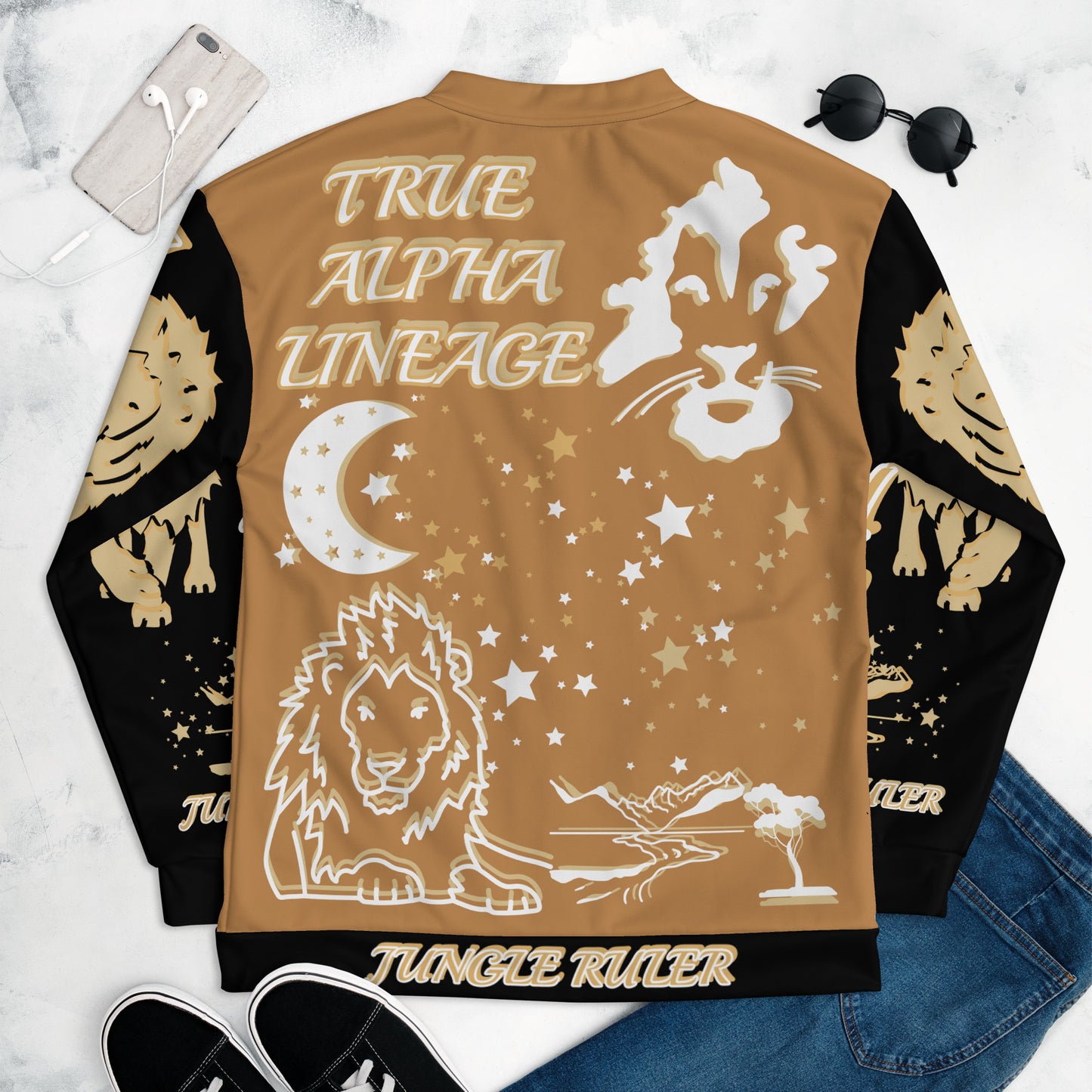 3TG True Alpha (Peanut Butter Onyx King Lineage Lion Print) Bomber Jacket