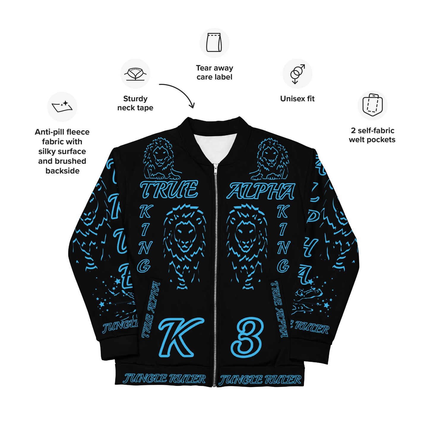 3TG True Alpha (Dark King Lineage Lion Print) Bomber Jacket