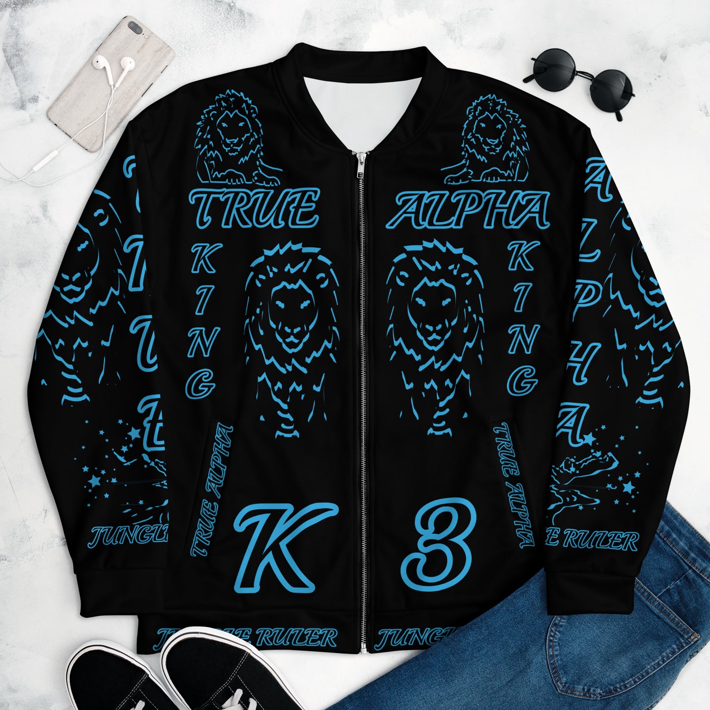 3TG True Alpha (Dark King Lineage Lion Print) Bomber Jacket