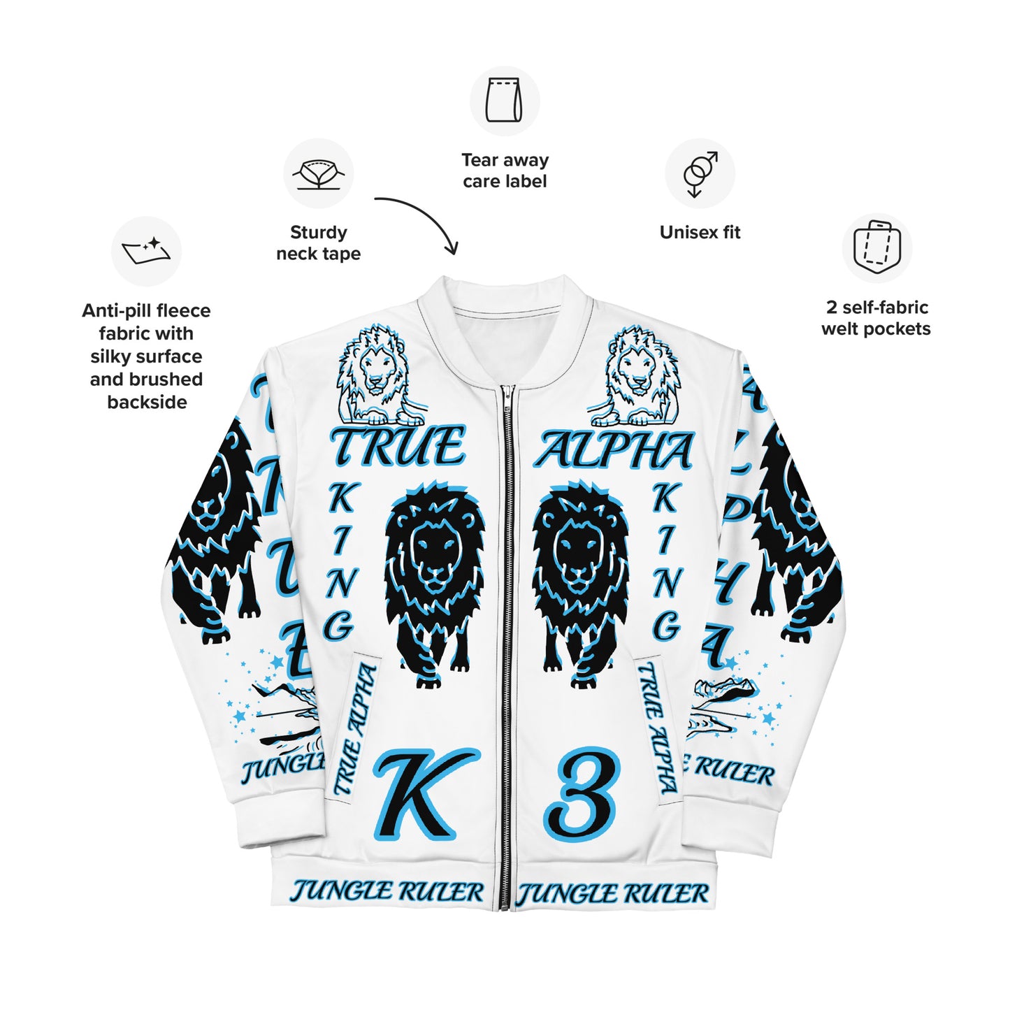 3TG True Alpha (Sky Realm Dark King Lineage Lion Print) Bomber Jacket