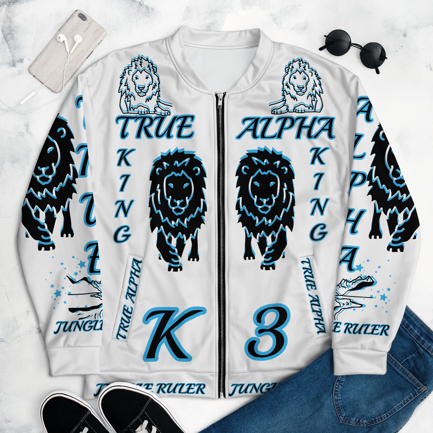 3TG True Alpha (Sky Realm Dark King Lineage Lion Print) Bomber Jacket