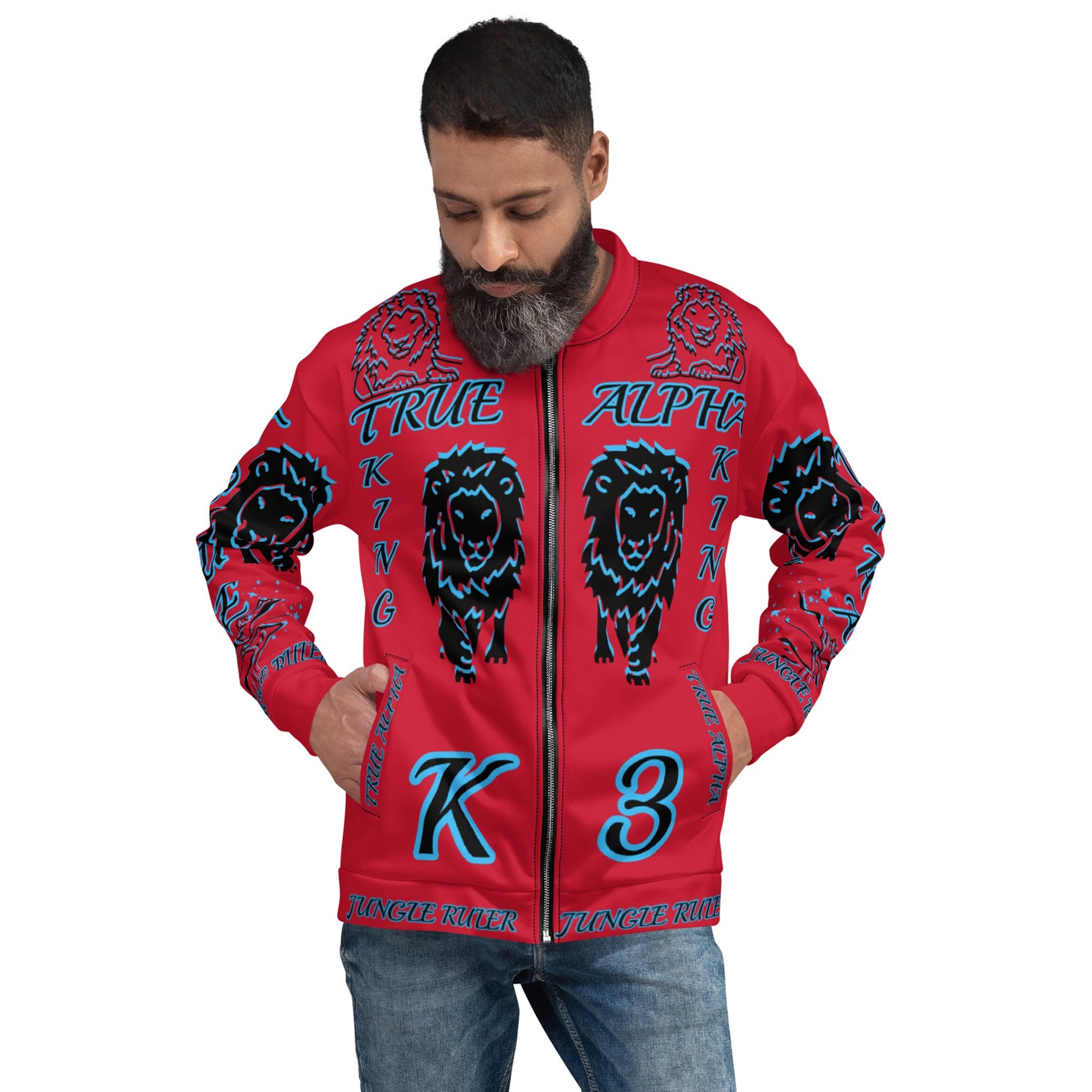 3TG True Alpha (Fire Realm Dark King Lineage Lion Print) Bomber Jacket