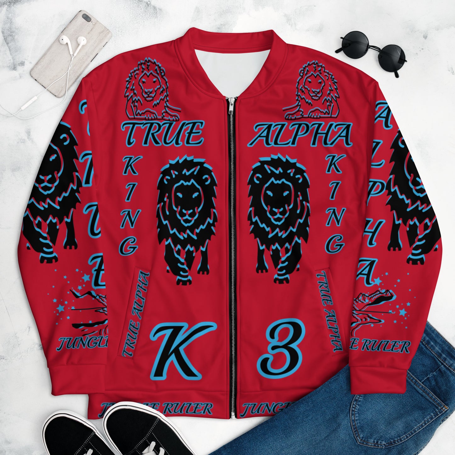 3TG True Alpha (Fire Realm Dark King Lineage Lion Print) Bomber Jacket