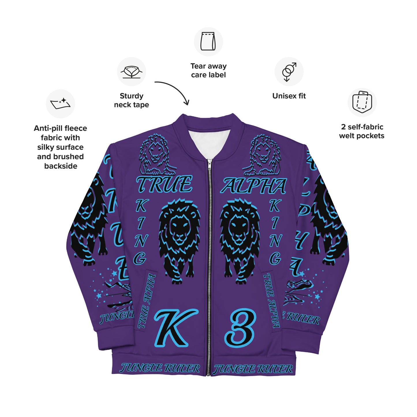 3TG True Alpha (Mystic Realm Dark King Lineage Lion Print) Bomber Jacket