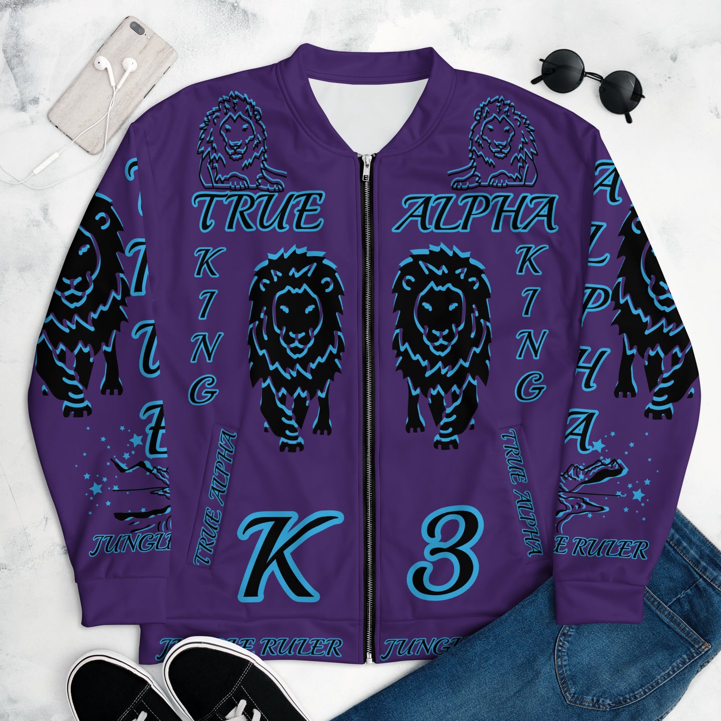 3TG True Alpha (Mystic Realm Dark King Lineage Lion Print) Bomber Jacket