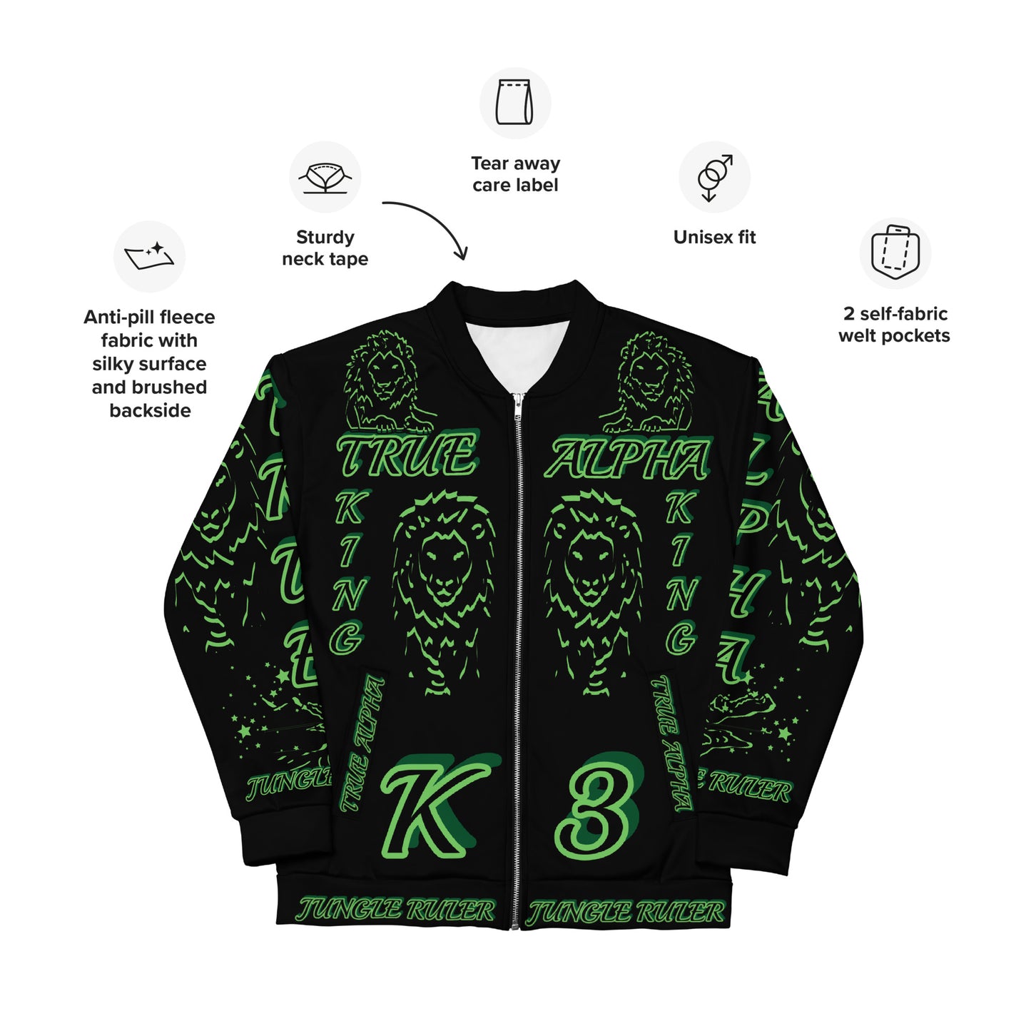 3TG True Alpha (Forrest Realm Dark King Lineage Lion Print) Bomber Jacket