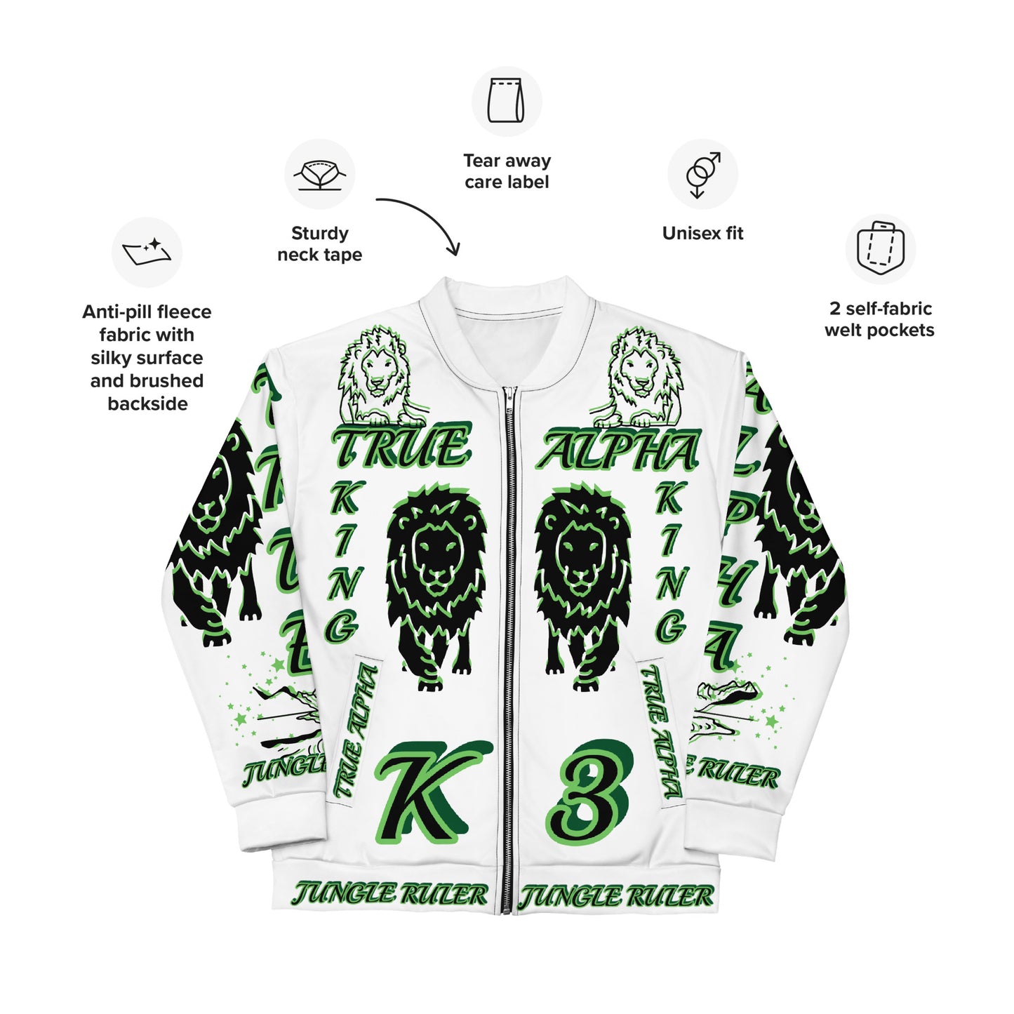 3TG True Alpha (Forrest Realm Light King Lineage Lion Print) Bomber Jacket