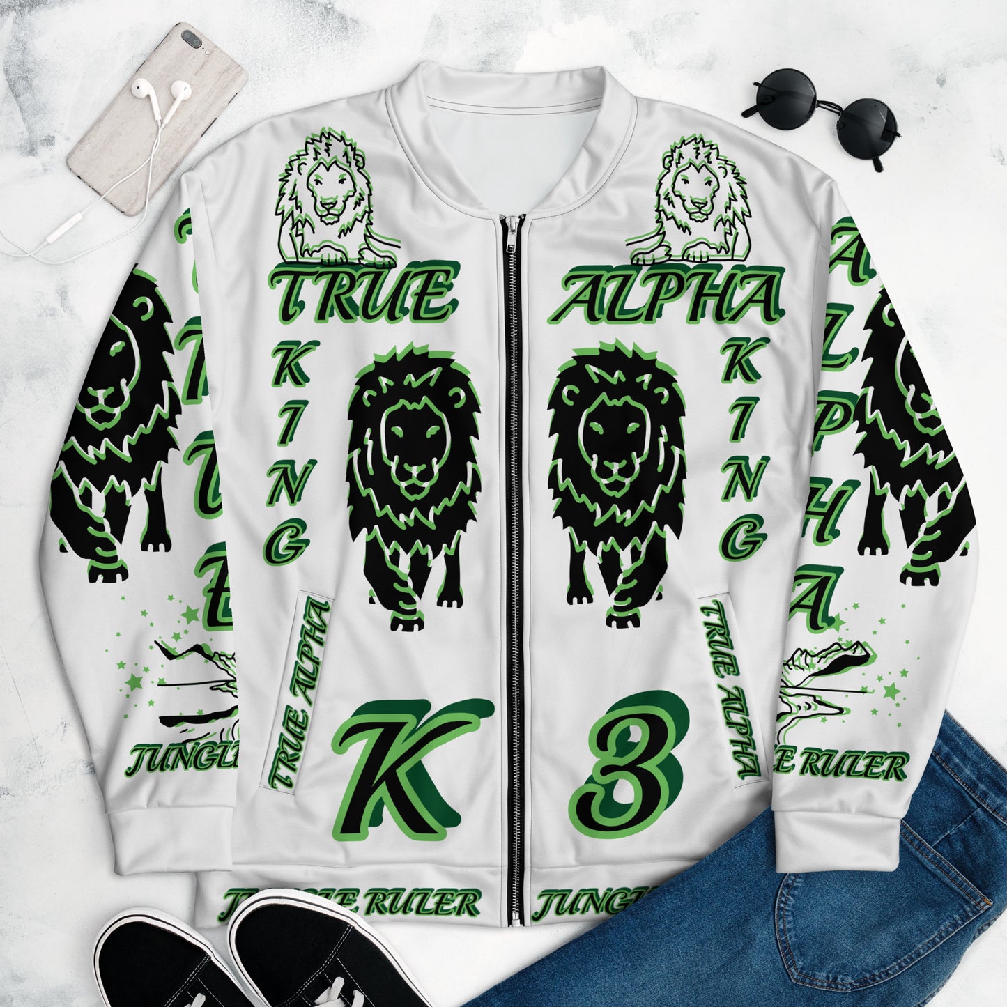 3TG True Alpha (Forrest Realm Light King Lineage Lion Print) Bomber Jacket