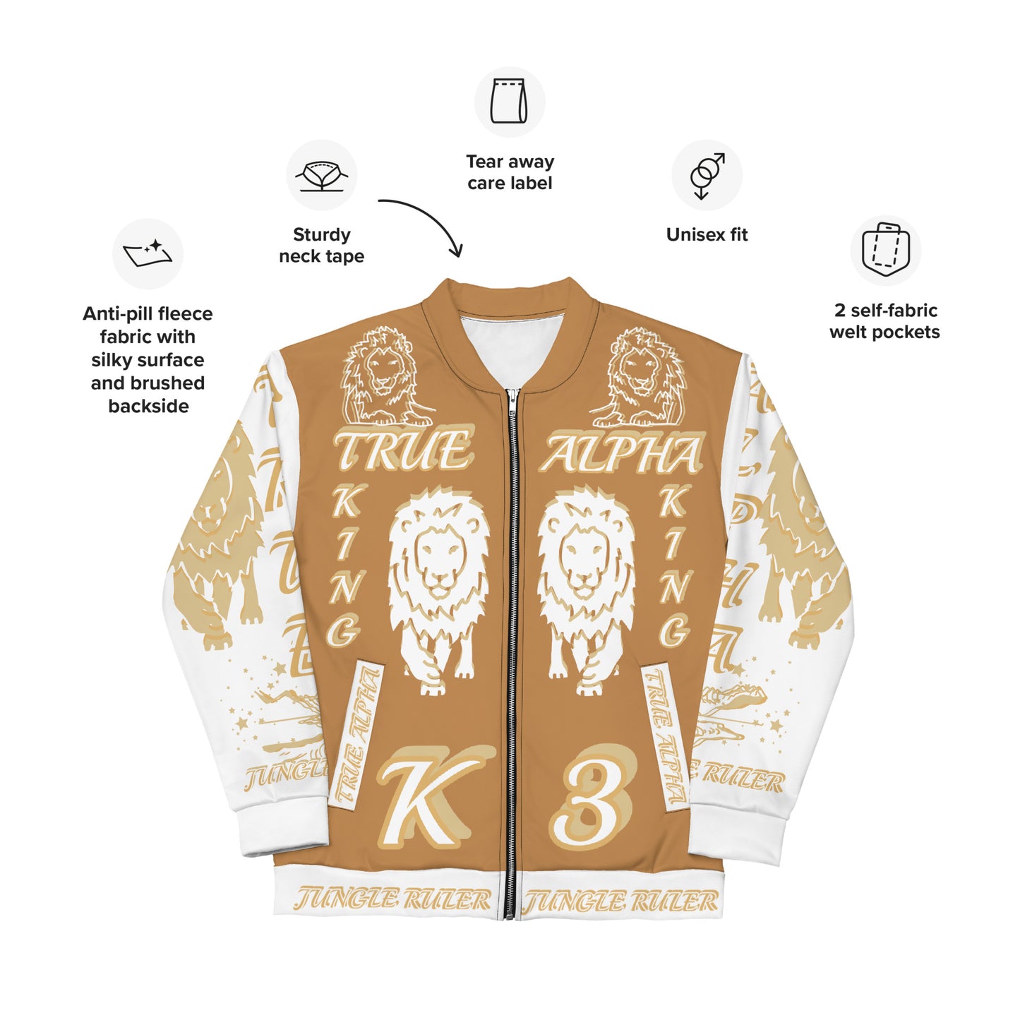 3TG True Alpha (Peanut Butter Cream King Lineage Lion Print) Bomber Jacket