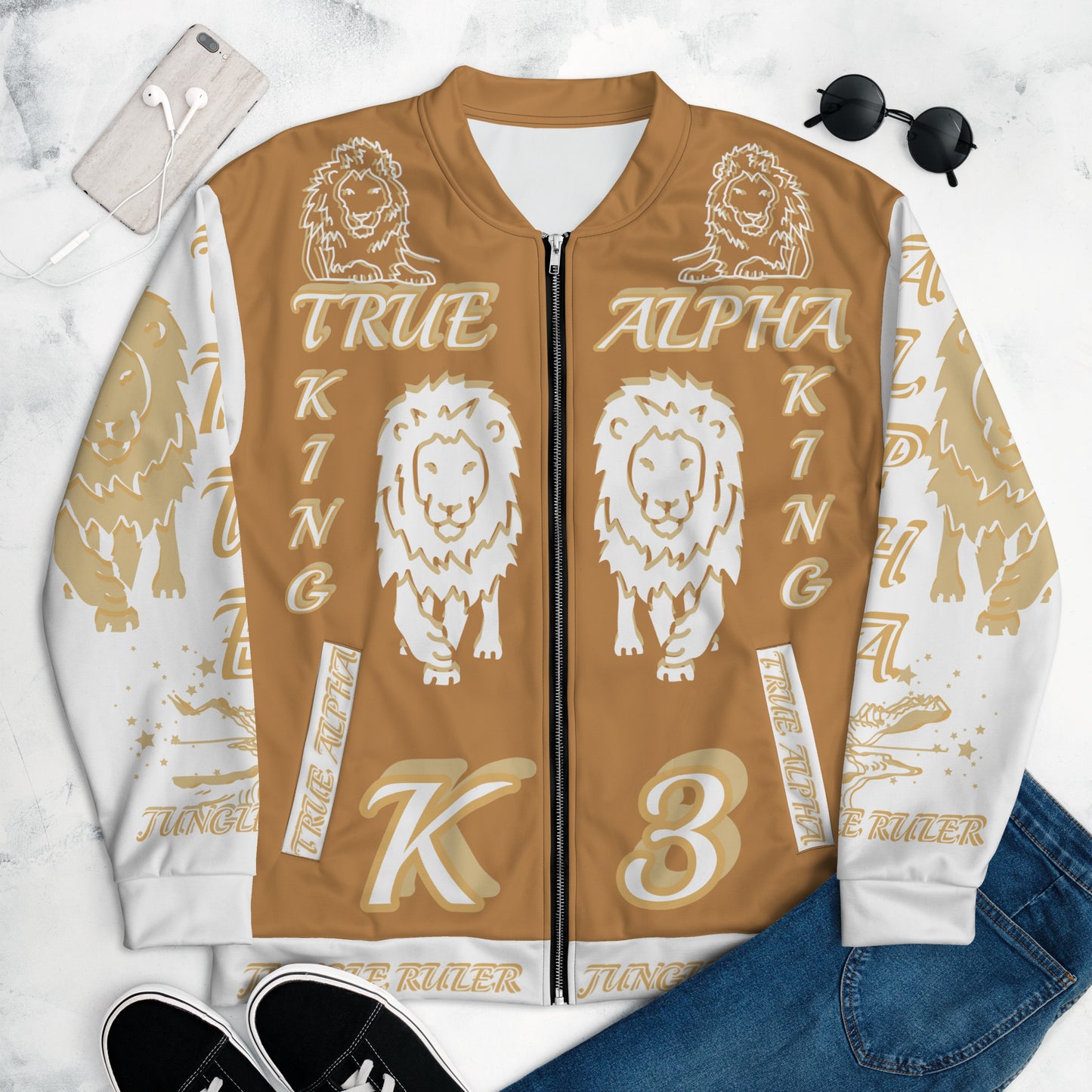 3TG True Alpha (Peanut Butter Cream King Lineage Lion Print) Bomber Jacket