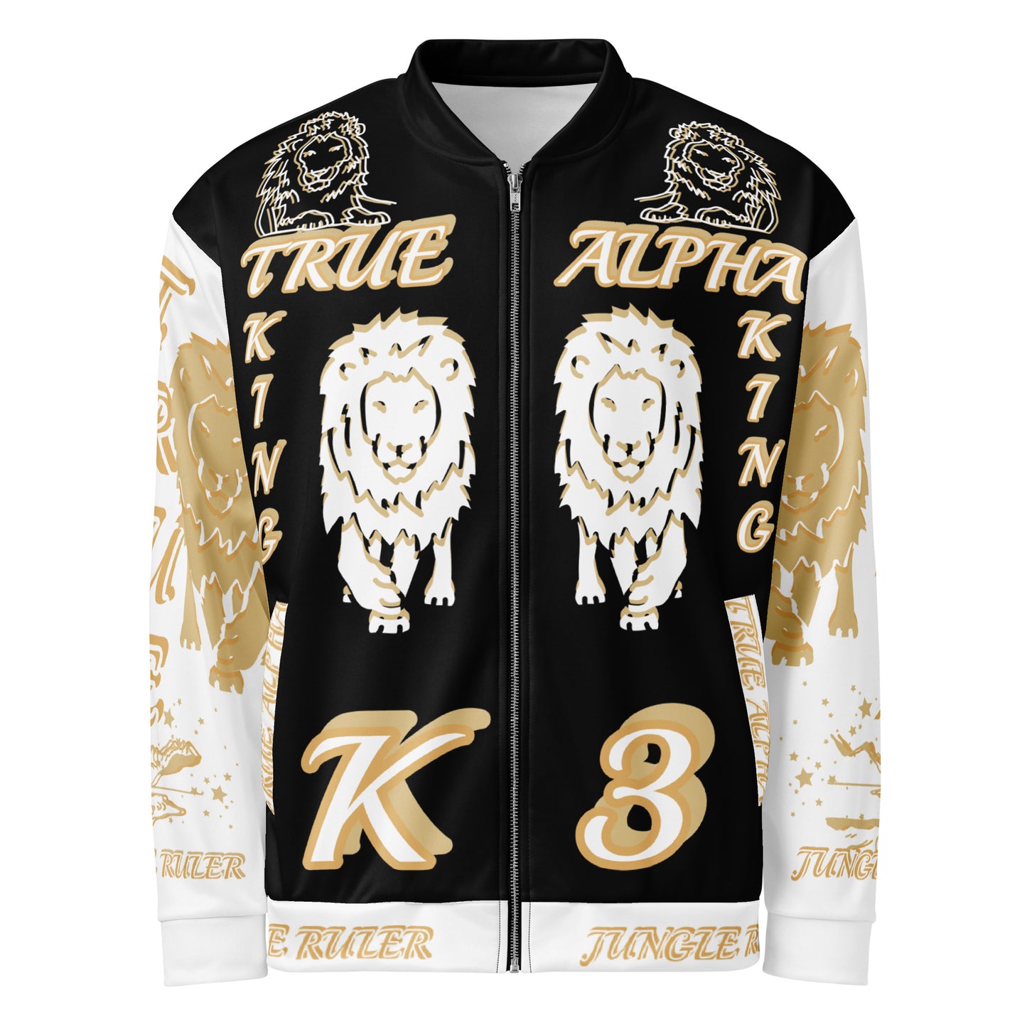 3TG True Alpha (Black Gold King Lineage Lion Print) Bomber Jacket