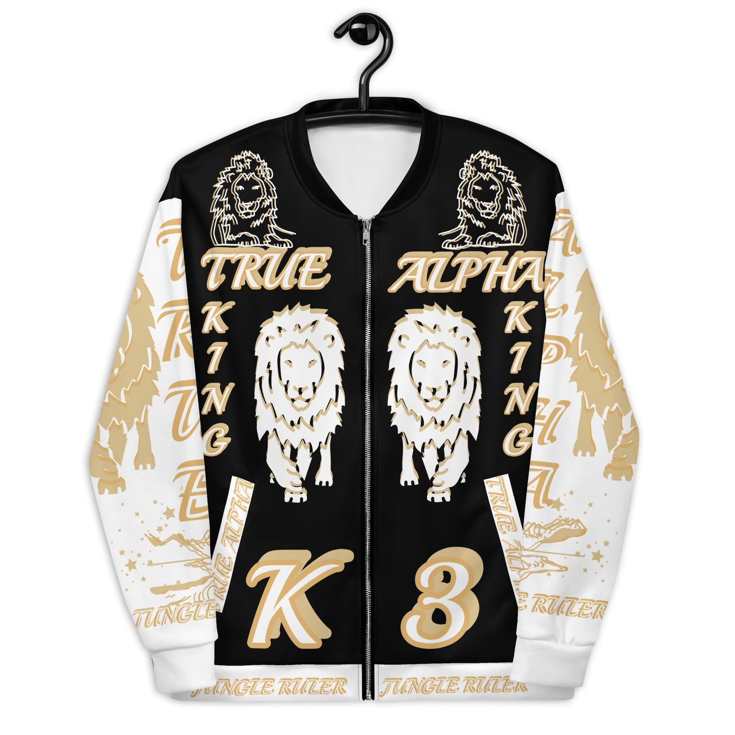 3TG True Alpha (Black Gold King Lineage Lion Print) Bomber Jacket