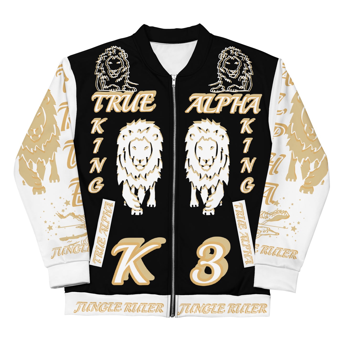 3TG True Alpha (Black Gold King Lineage Lion Print) Bomber Jacket