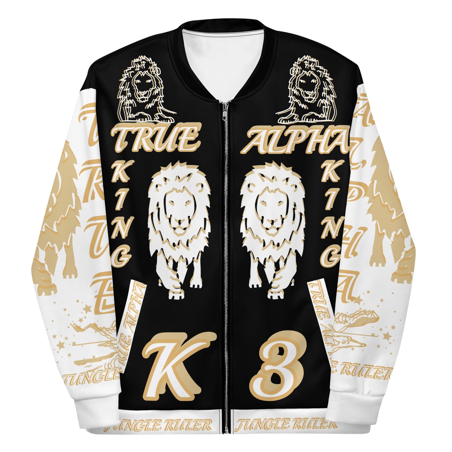 3TG True Alpha (Black Gold King Lineage Lion Print) Bomber Jacket