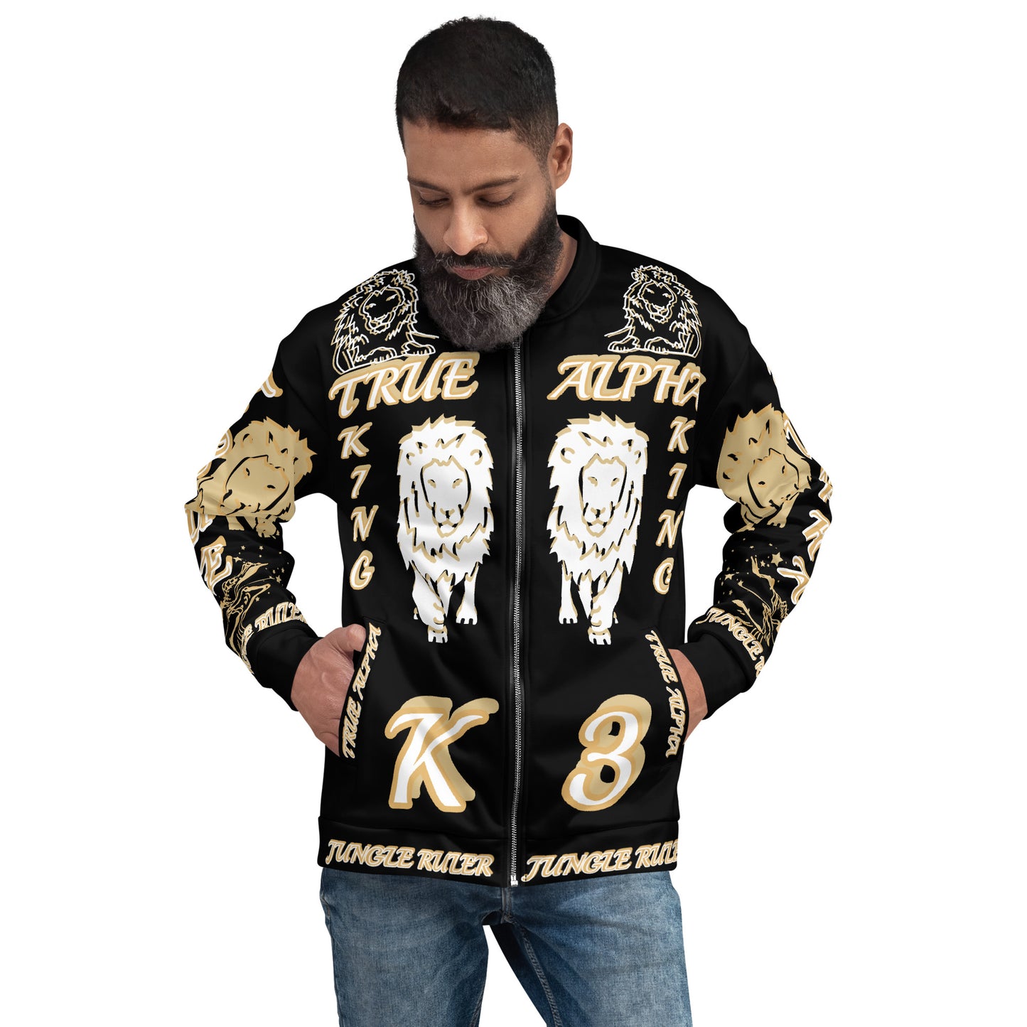 3TG True Alpha (Golden Onyx King Lineage Lion Print) Bomber Jacket