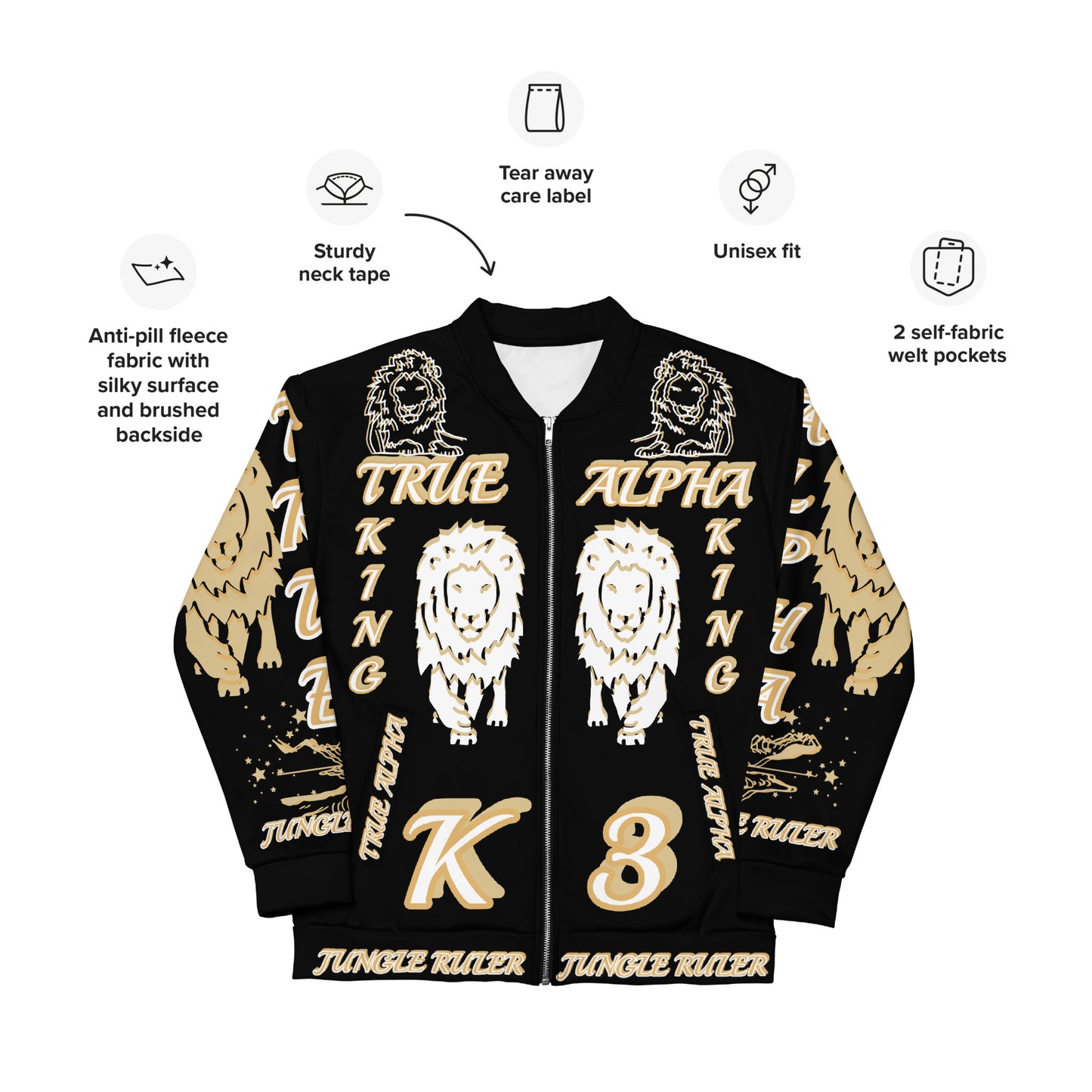 3TG True Alpha (Golden Onyx King Lineage Lion Print) Bomber Jacket