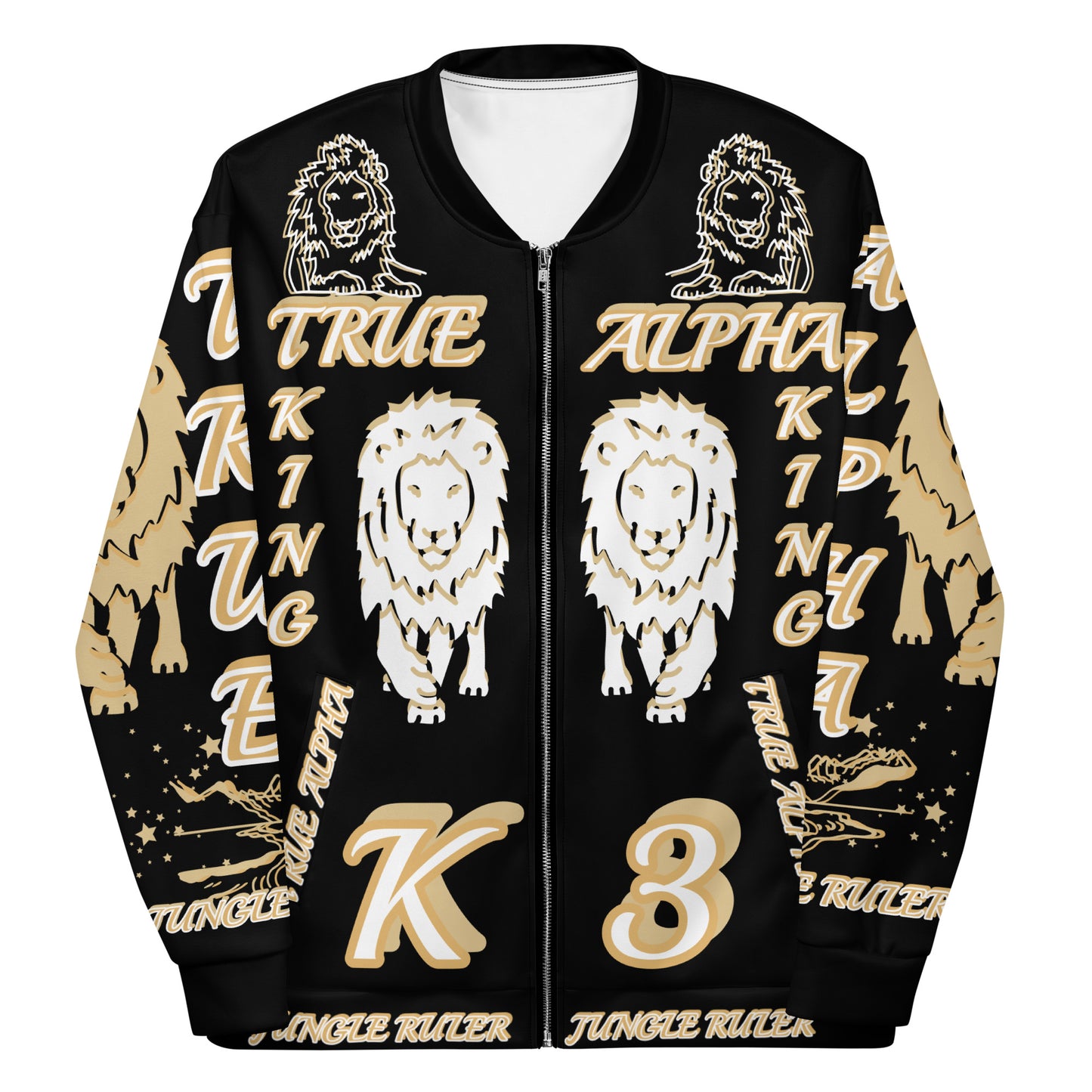 3TG True Alpha (Golden Onyx King Lineage Lion Print) Bomber Jacket