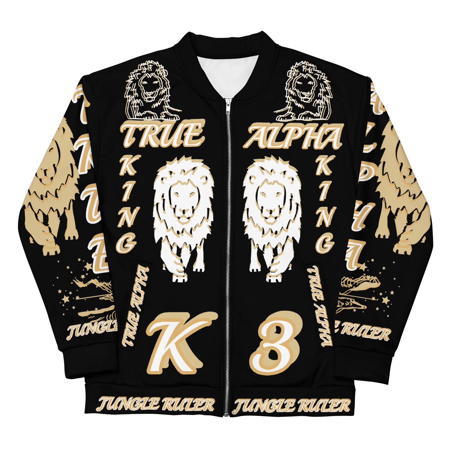 3TG True Alpha (Golden Onyx King Lineage Lion Print) Bomber Jacket