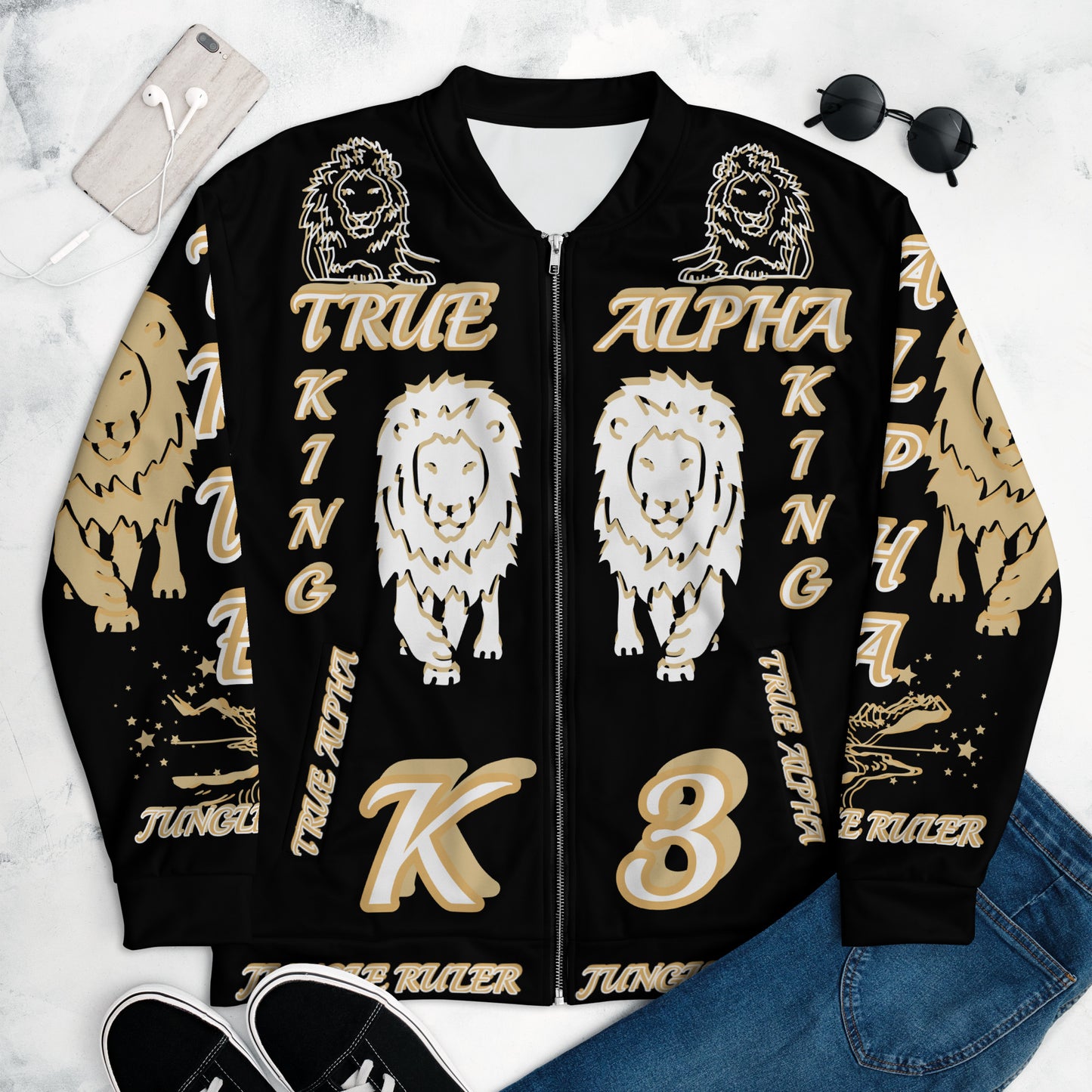 3TG True Alpha (Golden Onyx King Lineage Lion Print) Bomber Jacket